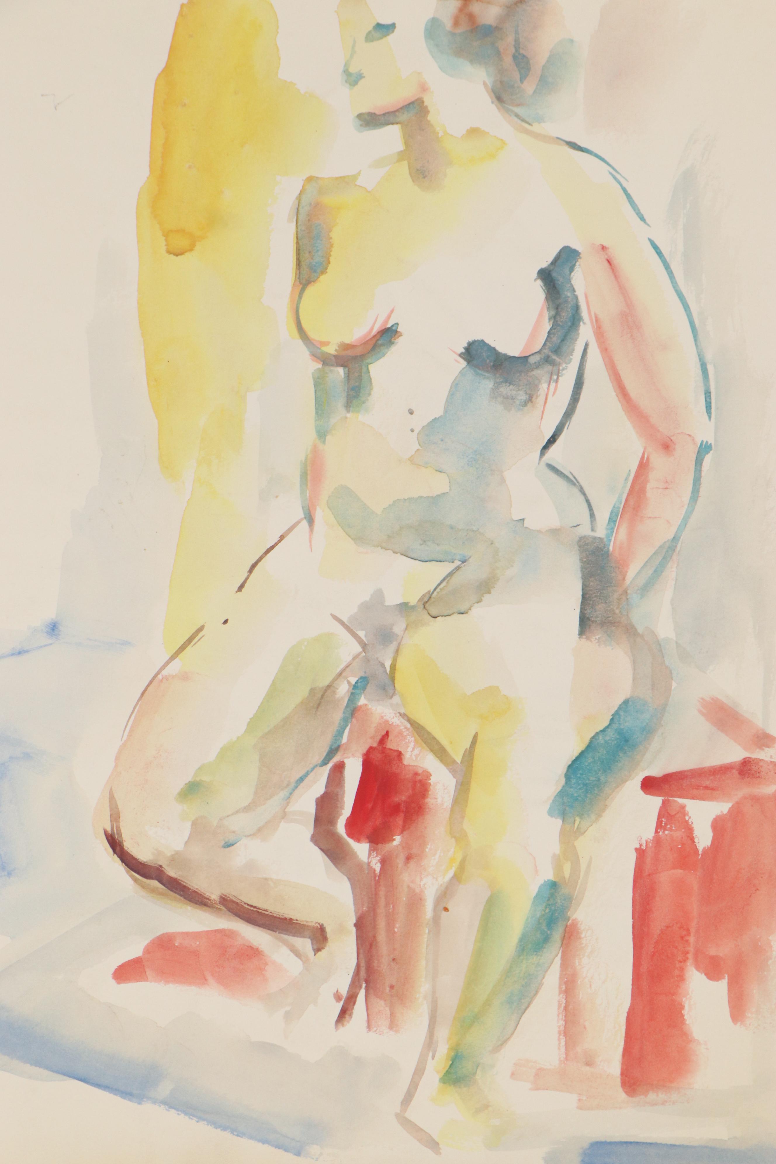 Yolanda Fusco Watercolor Painting Figure Study, Mid to Late 20th Century