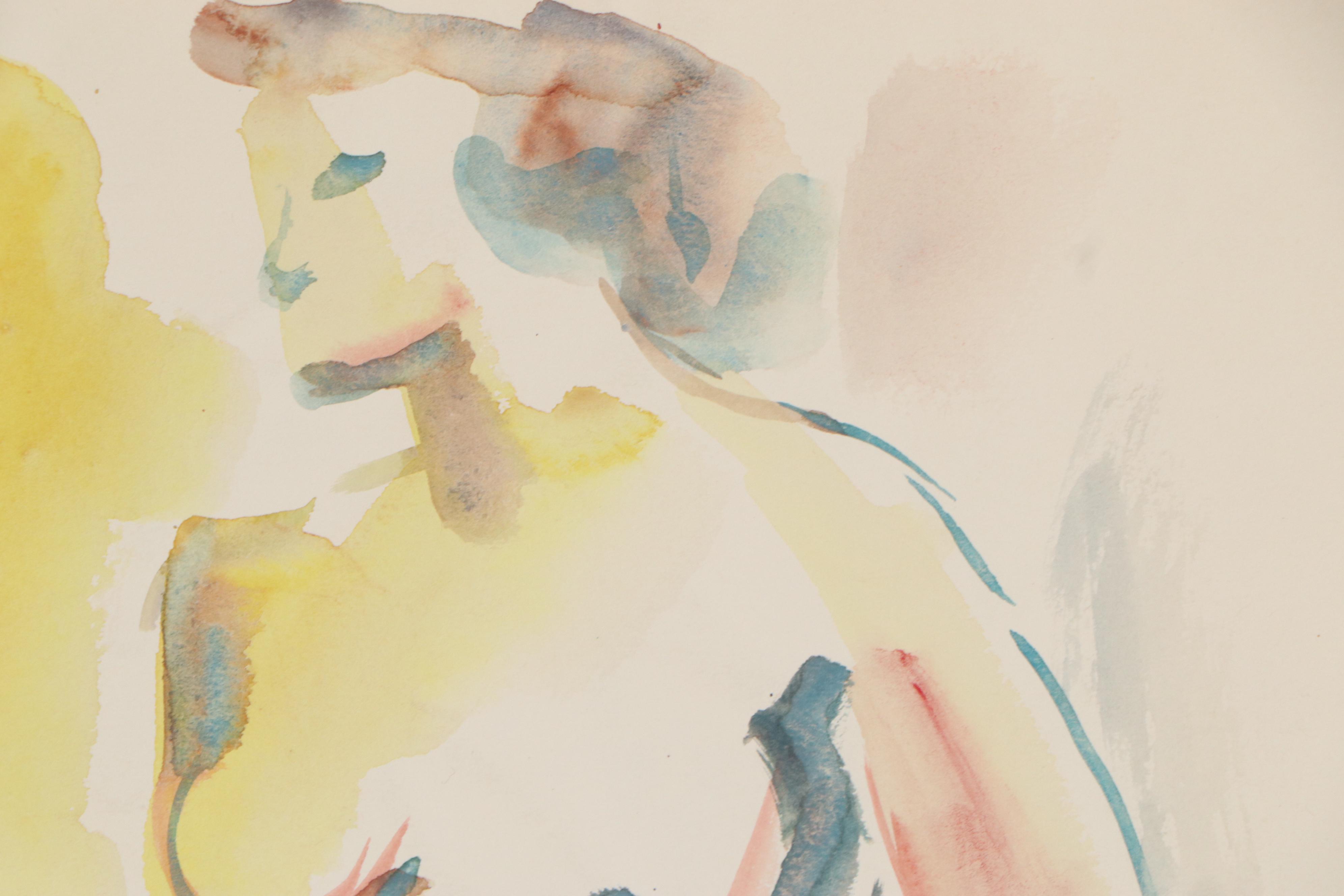 Yolanda Fusco Watercolor Painting Figure Study, Mid to Late 20th Century