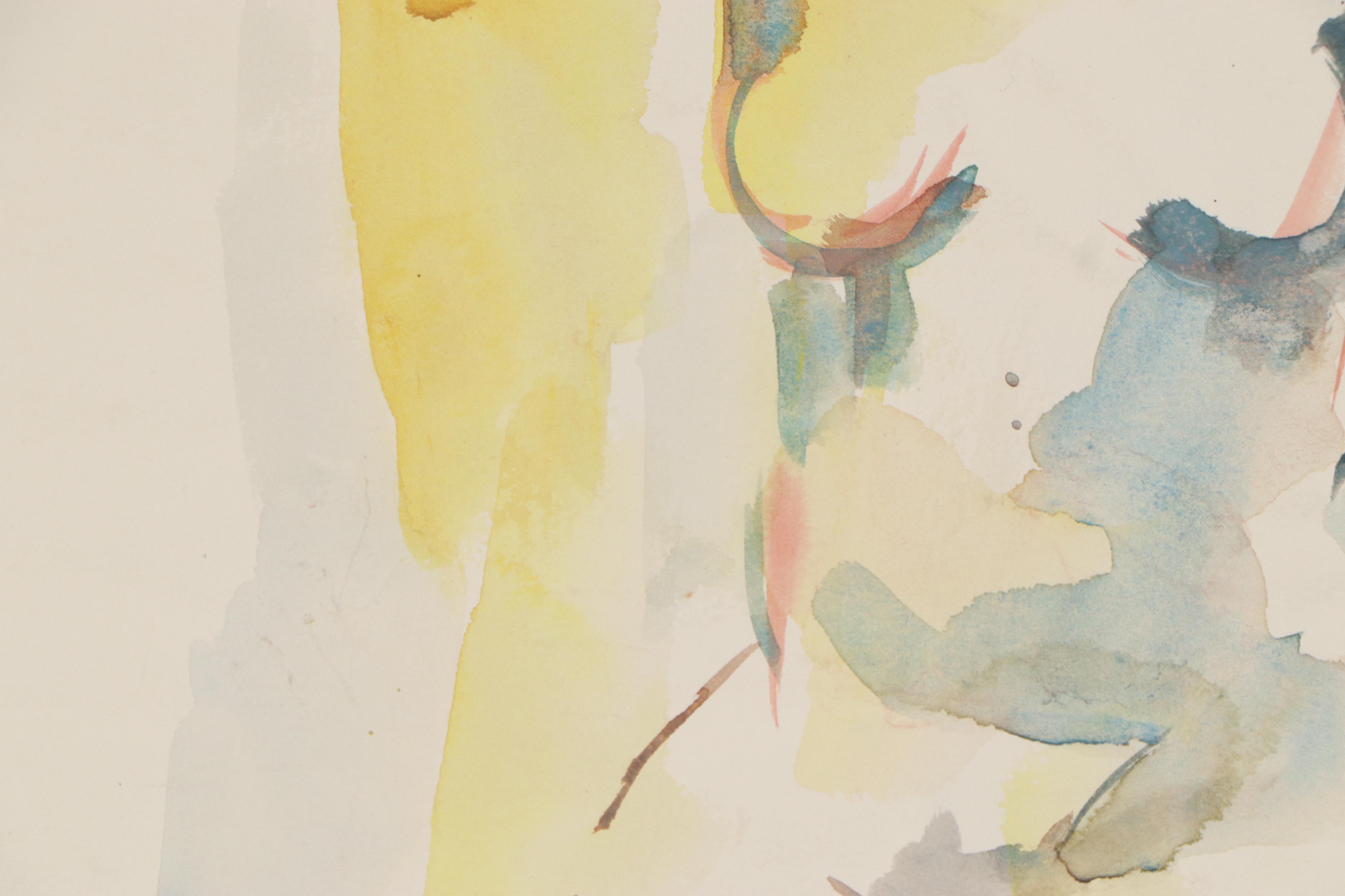 Yolanda Fusco Watercolor Painting Figure Study, Mid to Late 20th Century