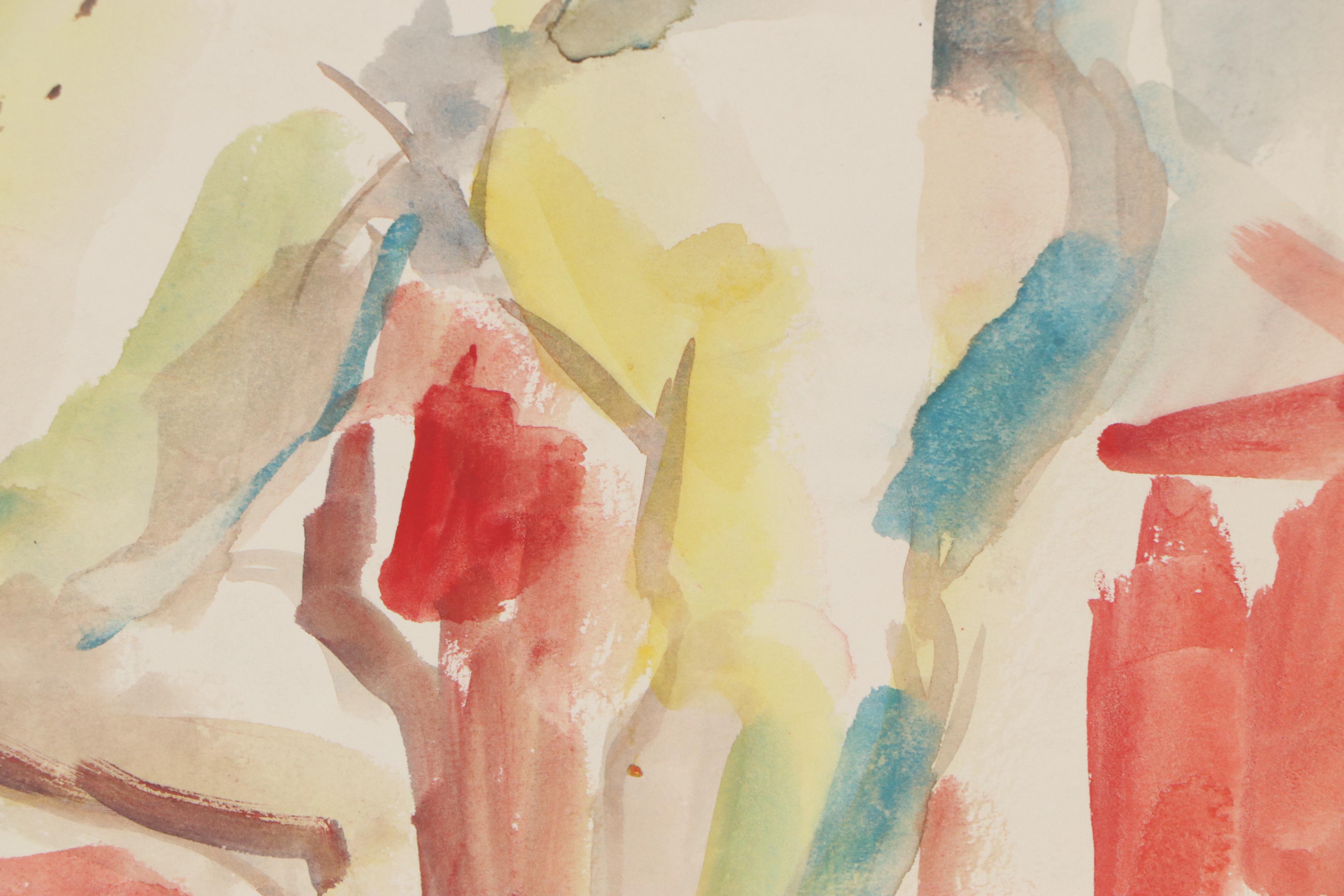 Yolanda Fusco Watercolor Painting Figure Study, Mid to Late 20th Century