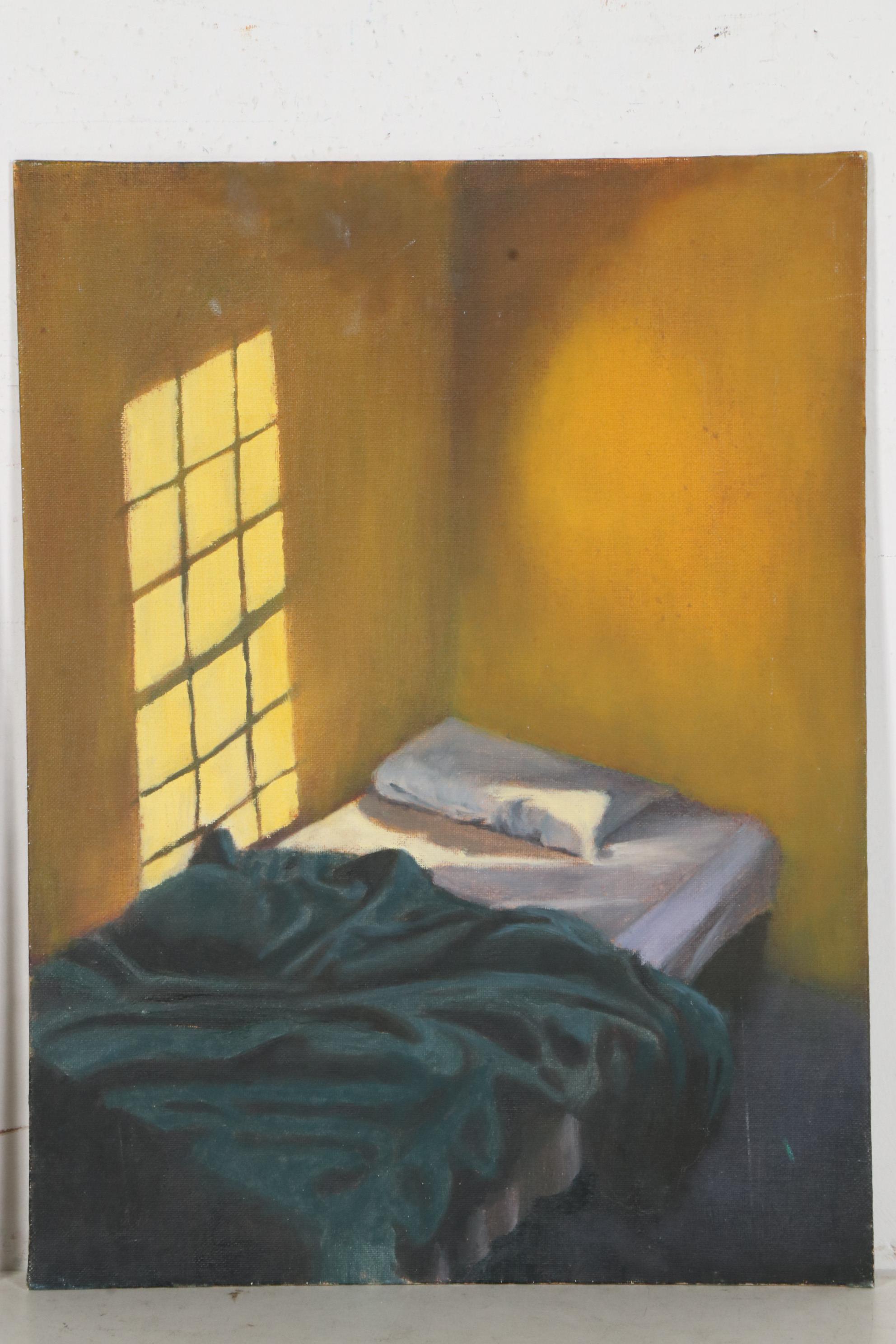 Marcus Brewer Oil Paintings of a Window Shopper and Bedroom, Early 21st Century