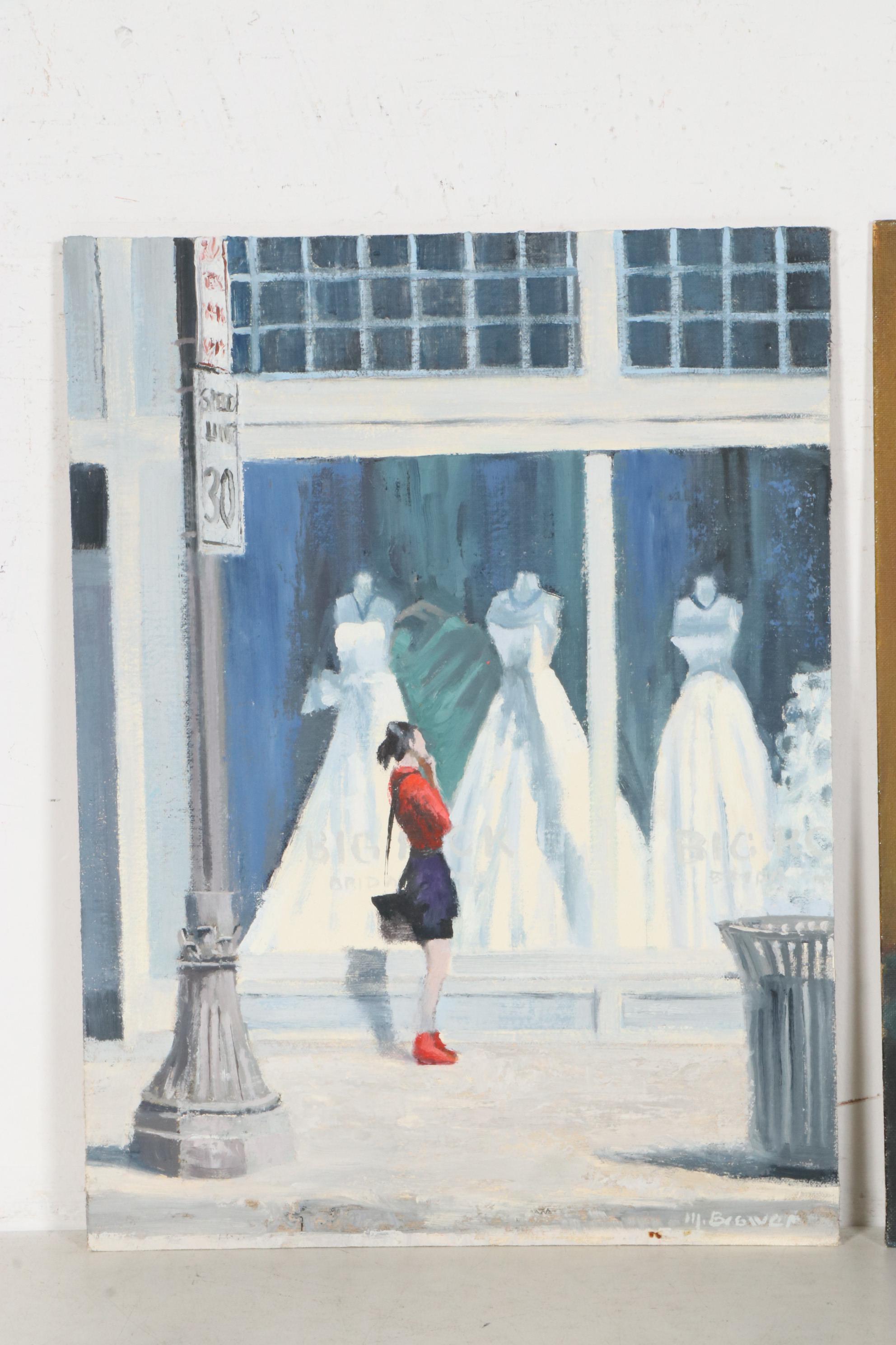 Marcus Brewer Oil Paintings of a Window Shopper and Bedroom, Early 21st Century