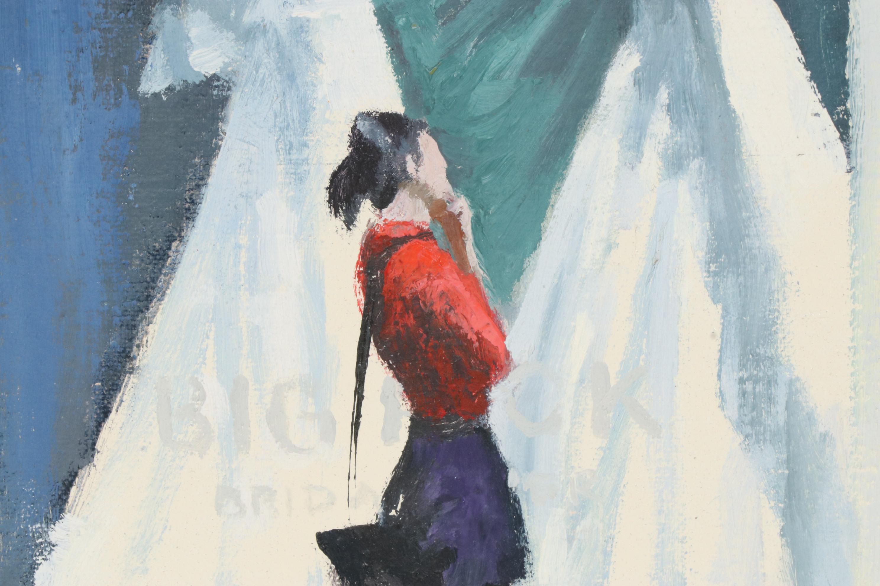 Marcus Brewer Oil Paintings of a Window Shopper and Bedroom, Early 21st Century