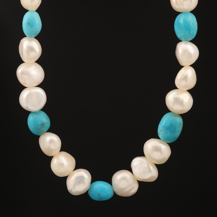 Pearl and Turquoise Beaded Endless Necklace