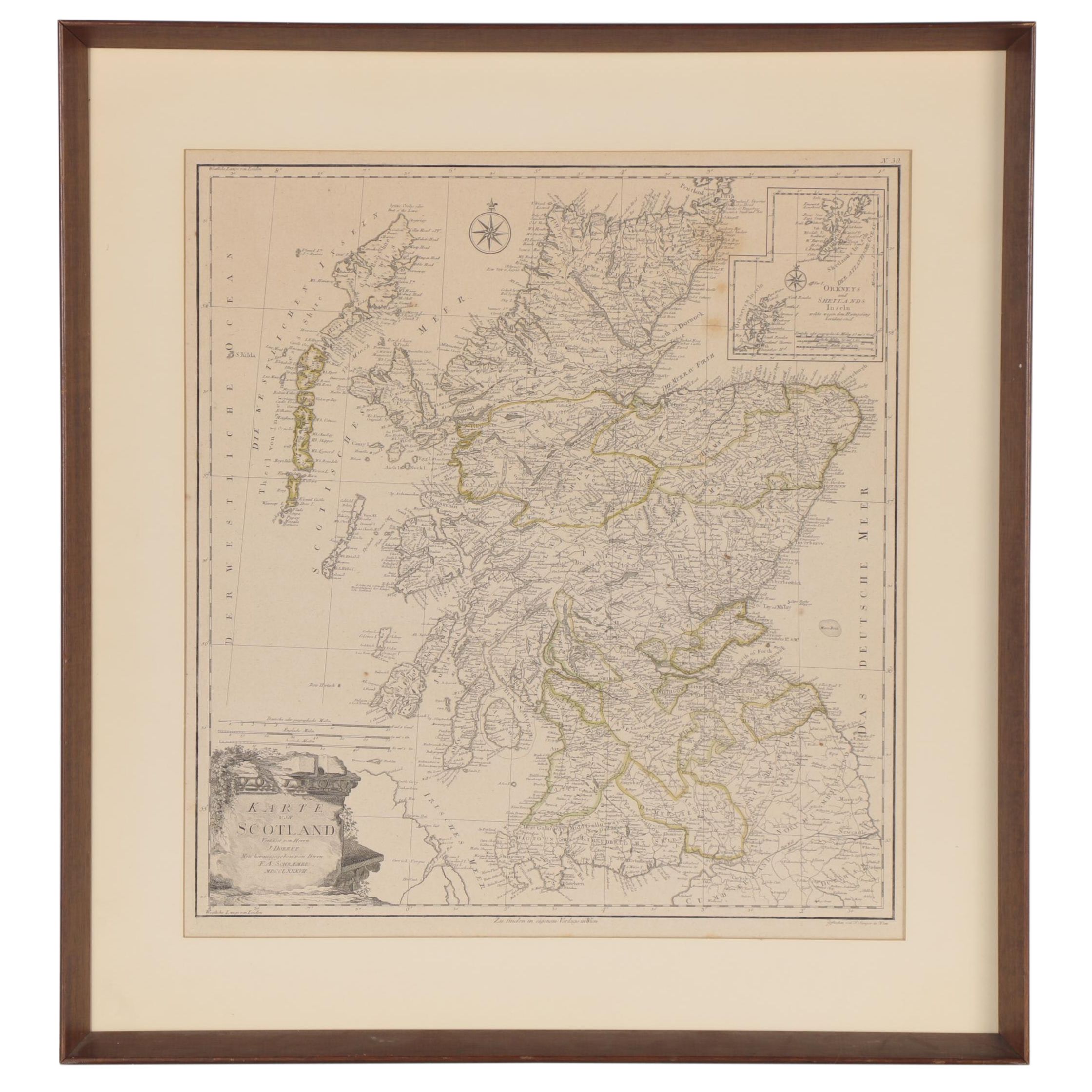 Johann Stenger after James Dorret Map Engraving "Karte von Scotland," 1787