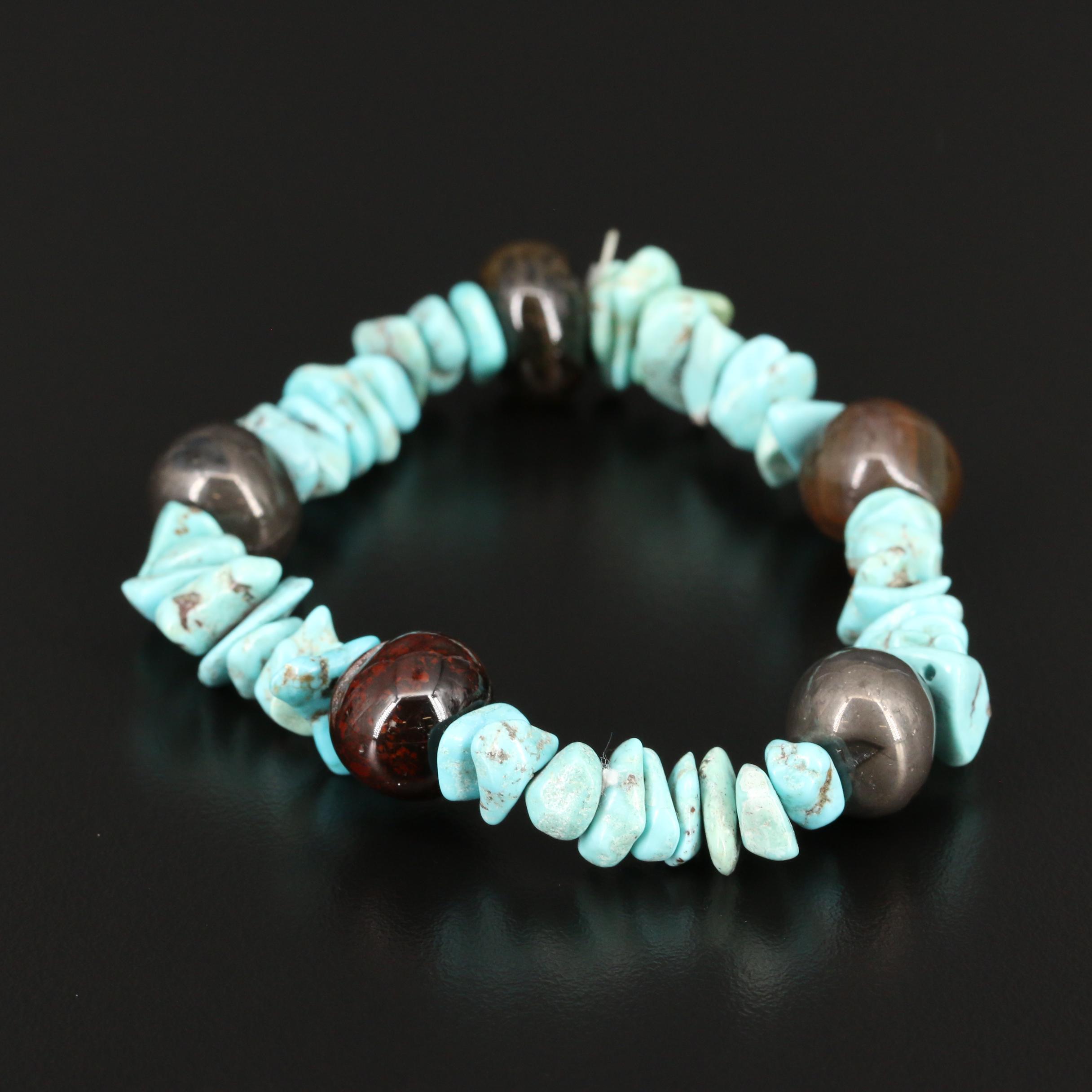 Turquoise and Agate Stretch Bracelet