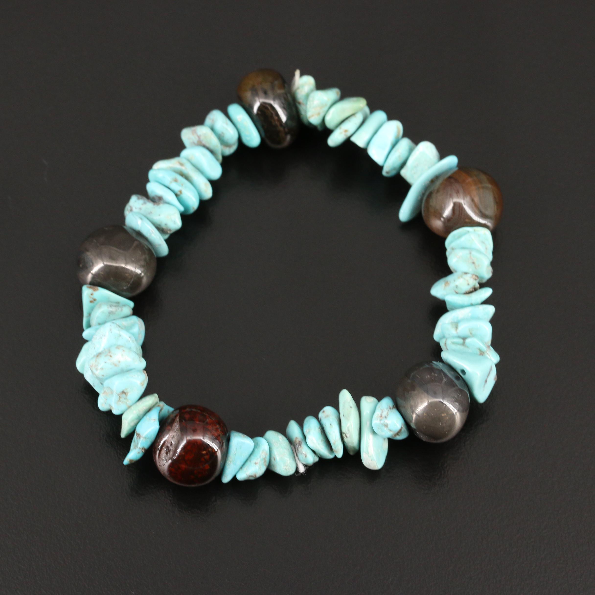 Turquoise and Agate Stretch Bracelet