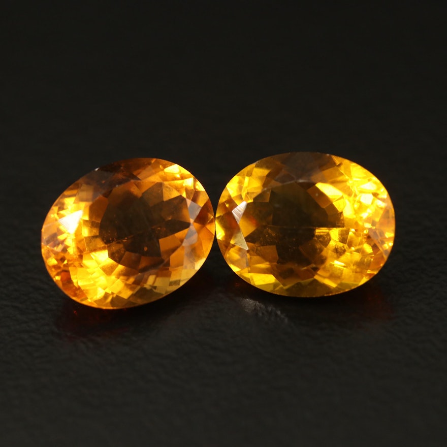 Matched Pair of Loose 4.66 CTW Oval Faceted Citrines