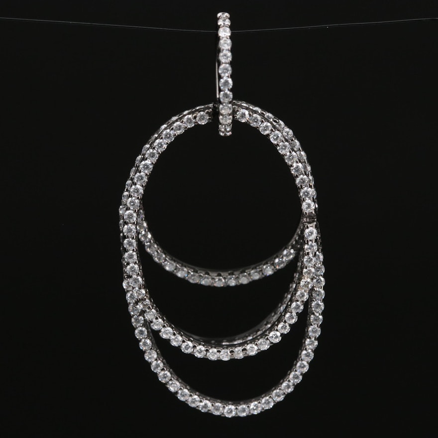 Sterling Silver Cubic Zirconia Pendant Featuring Concentric Circle Design