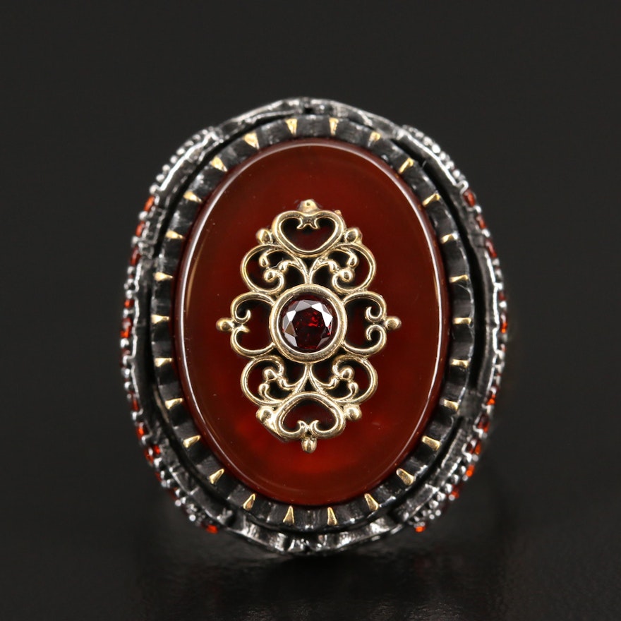 Sterling Silver Carnelian and Garnet Ring