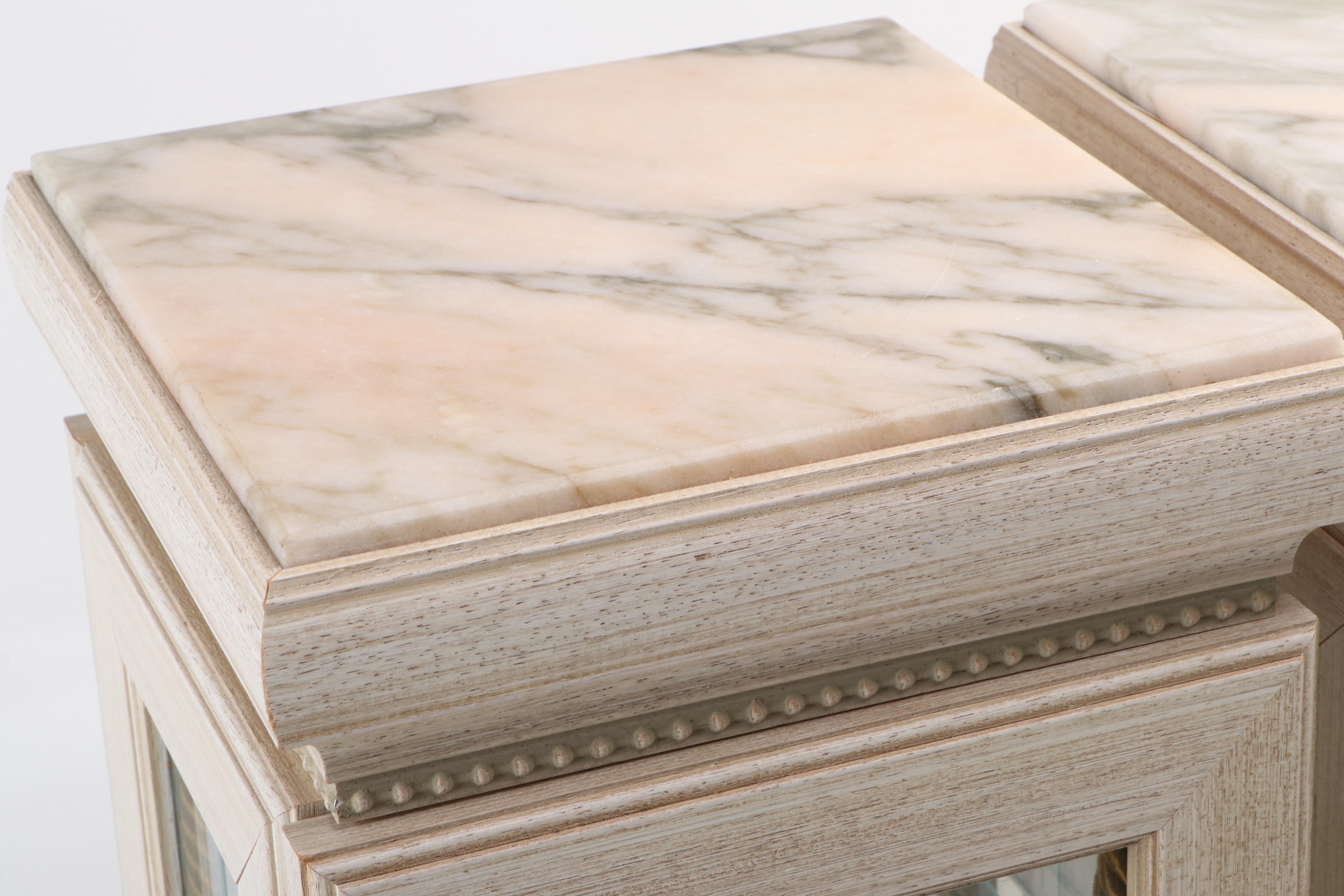 Pair of Horchow Marble-Top Vitrine Display Cabinet Pedestals