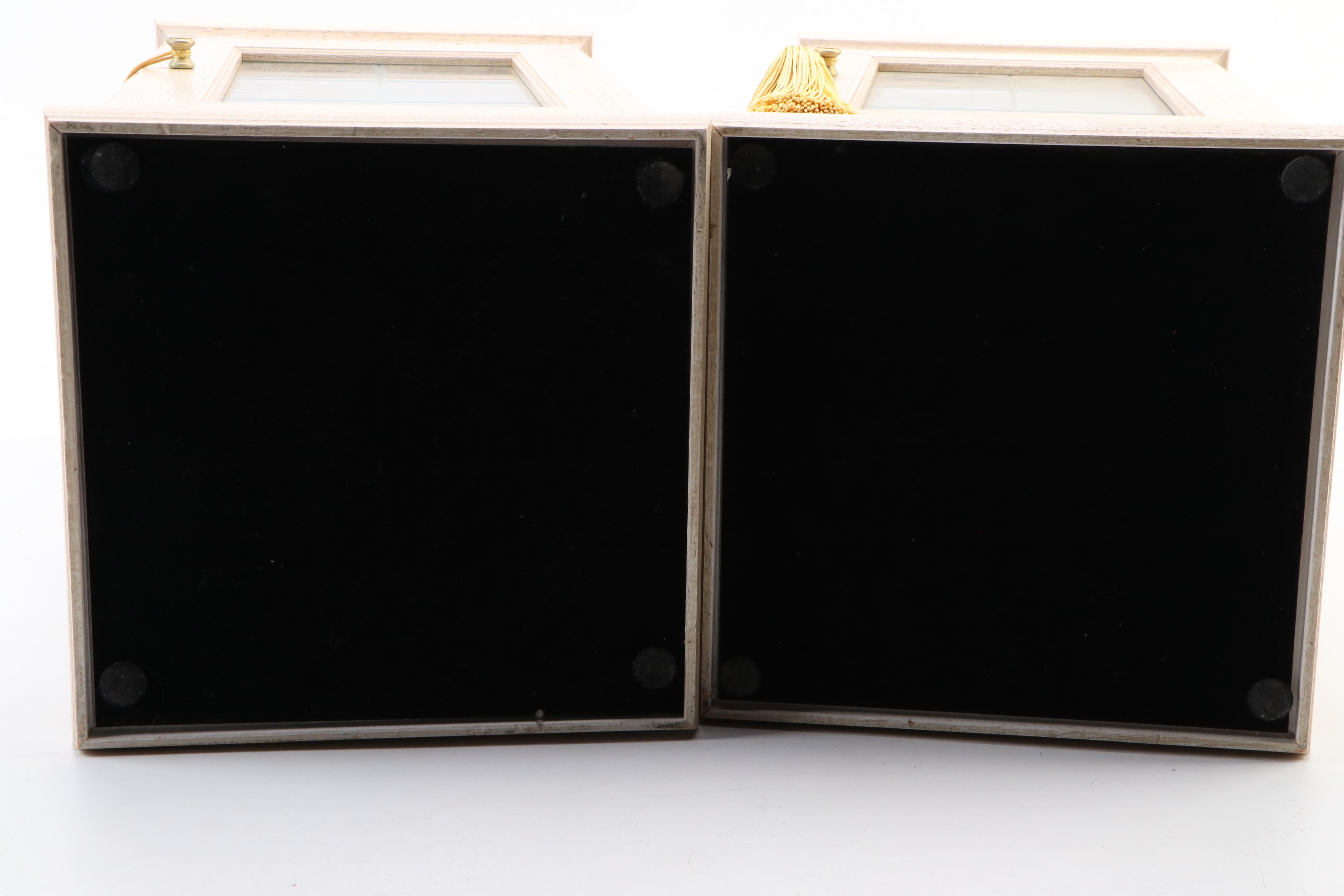 Pair of Horchow Marble-Top Vitrine Display Cabinet Pedestals