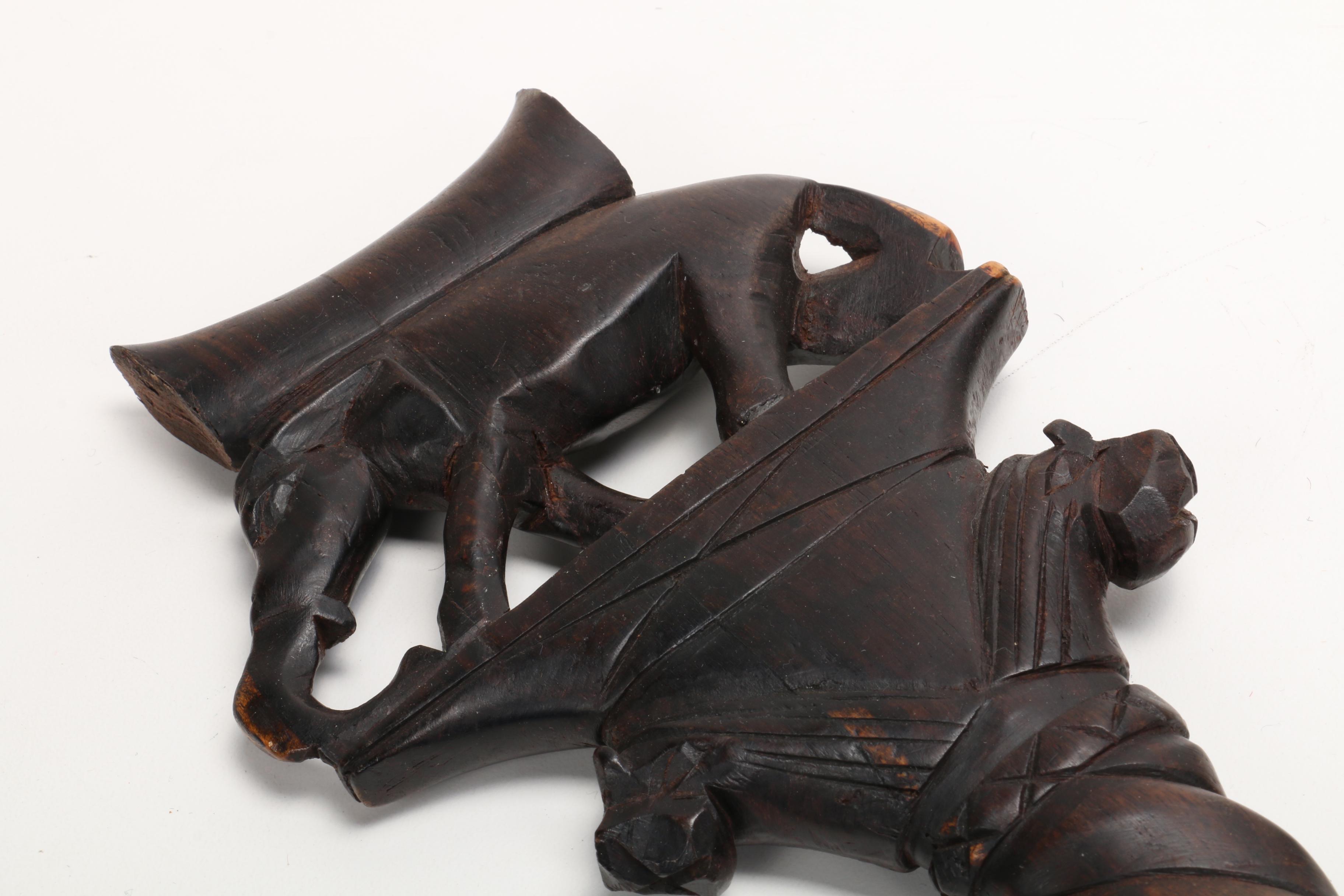 African Animal Hide Decorative Shield and Wooden Staff