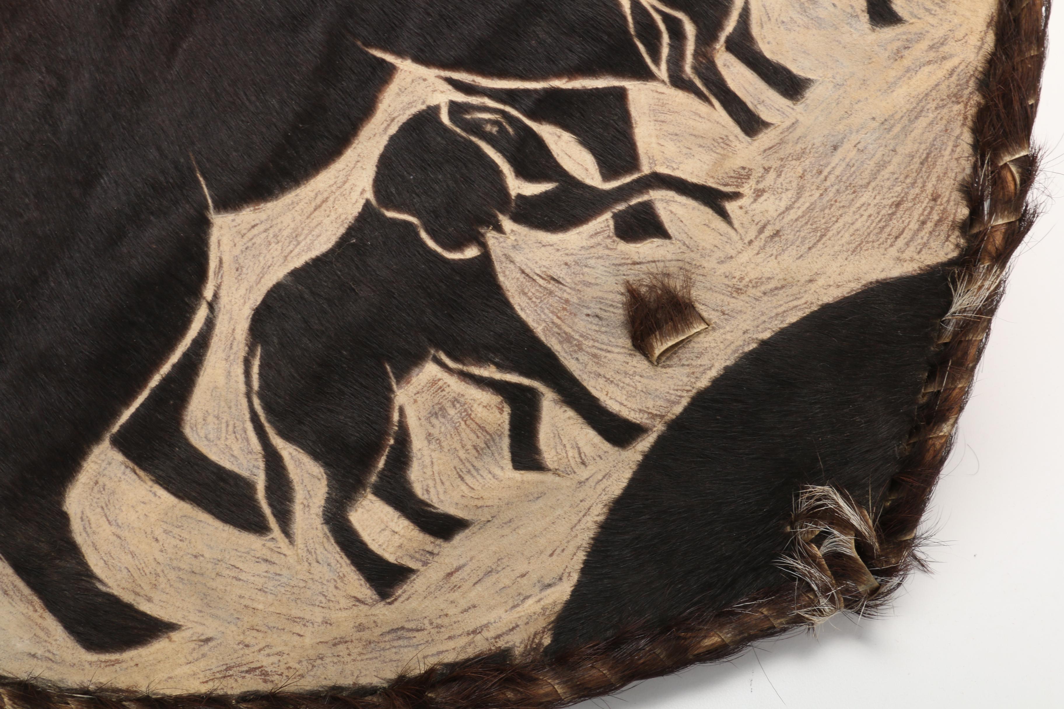 African Animal Hide Decorative Shield and Wooden Staff