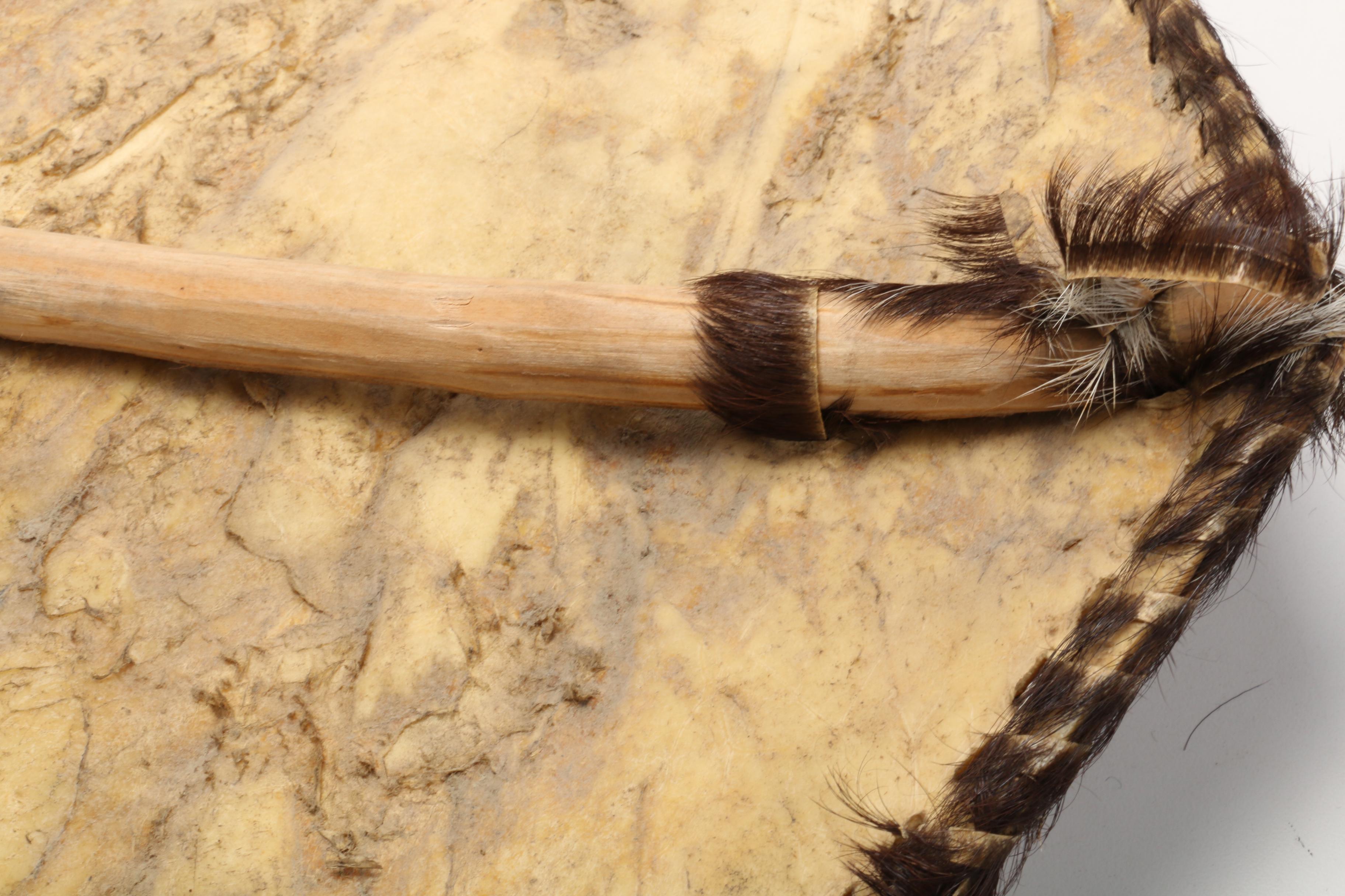 African Animal Hide Decorative Shield and Wooden Staff