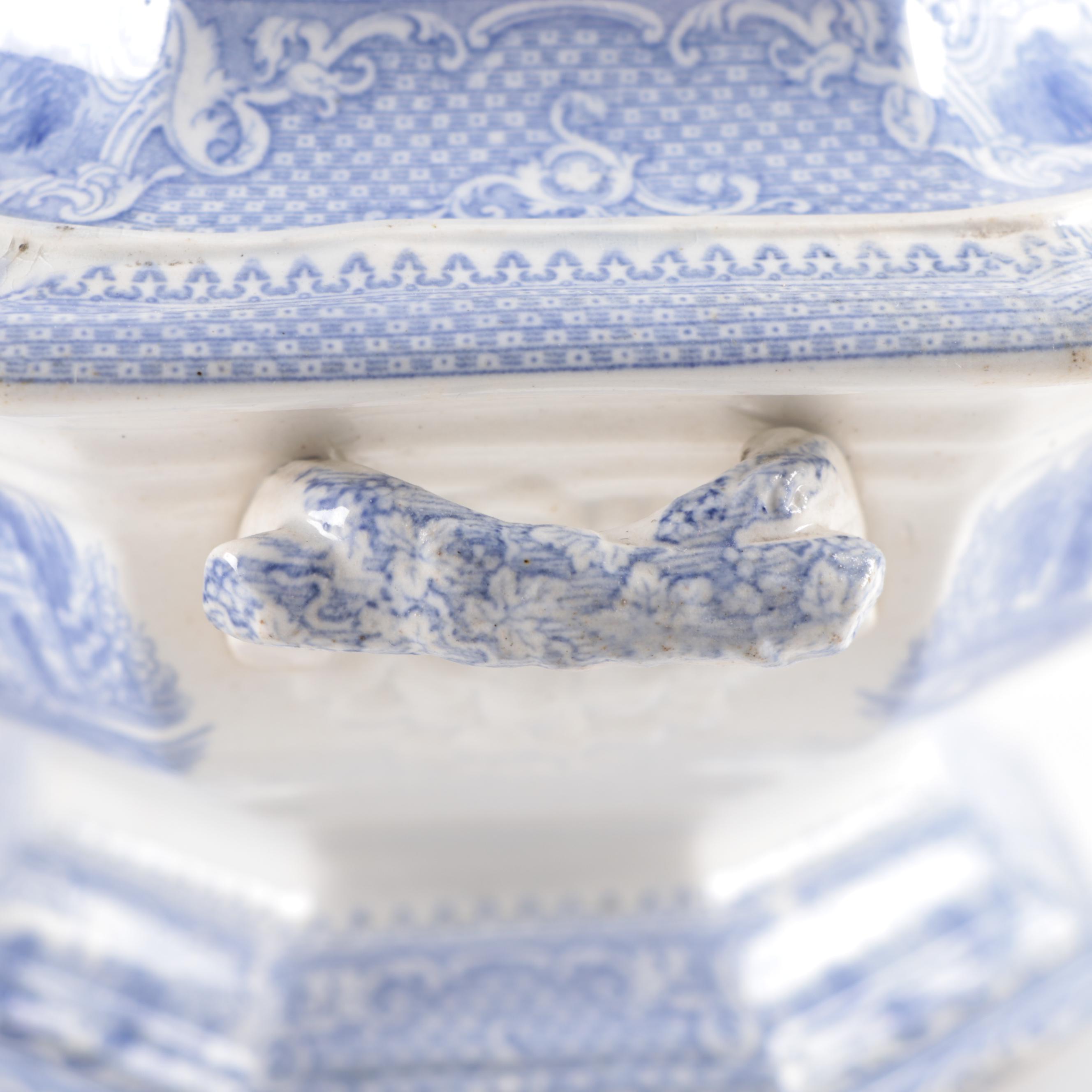 English "Doria" Tureen and Other Blue and White Ironstone Transferware, 19th C.