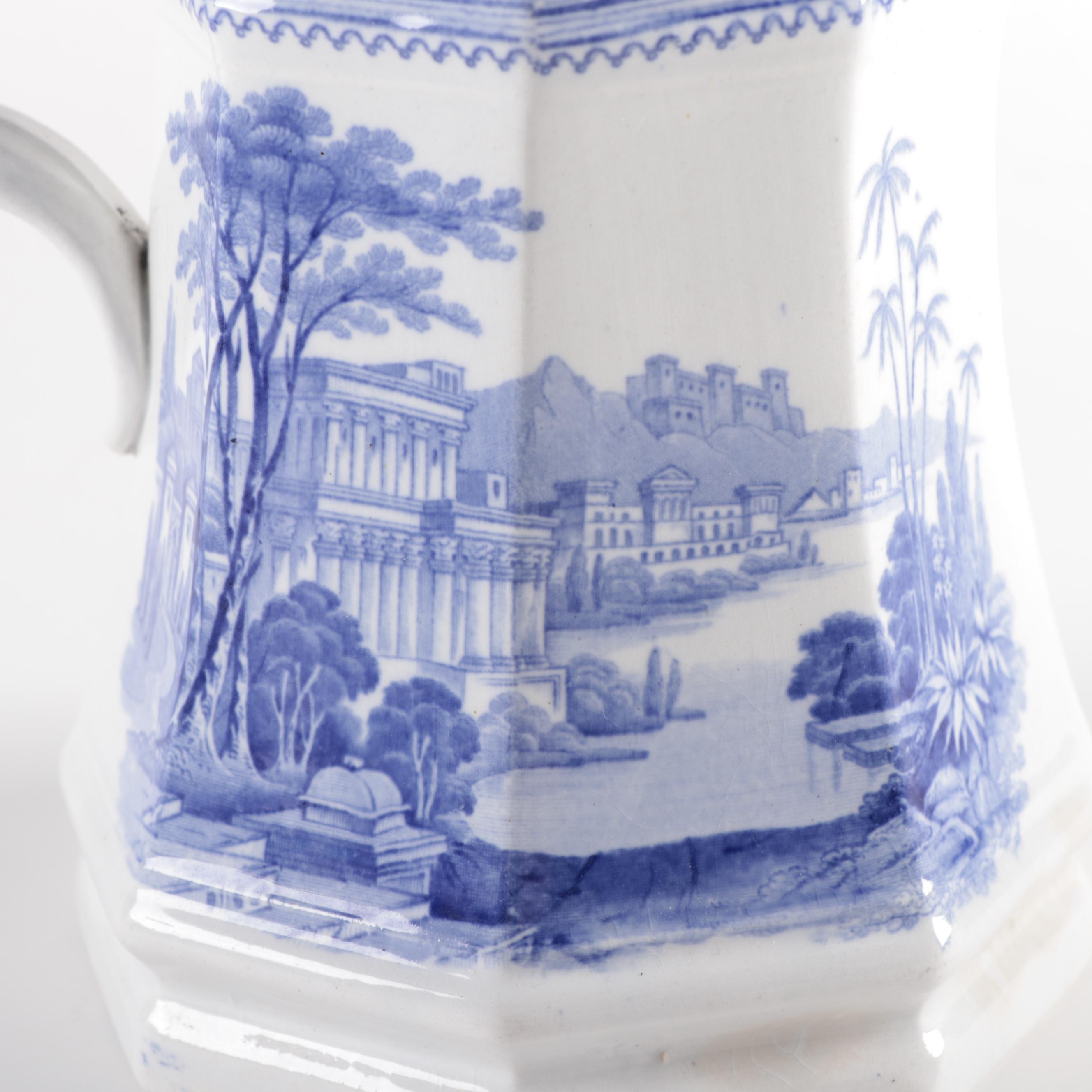 English "Doria" Tureen and Other Blue and White Ironstone Transferware, 19th C.