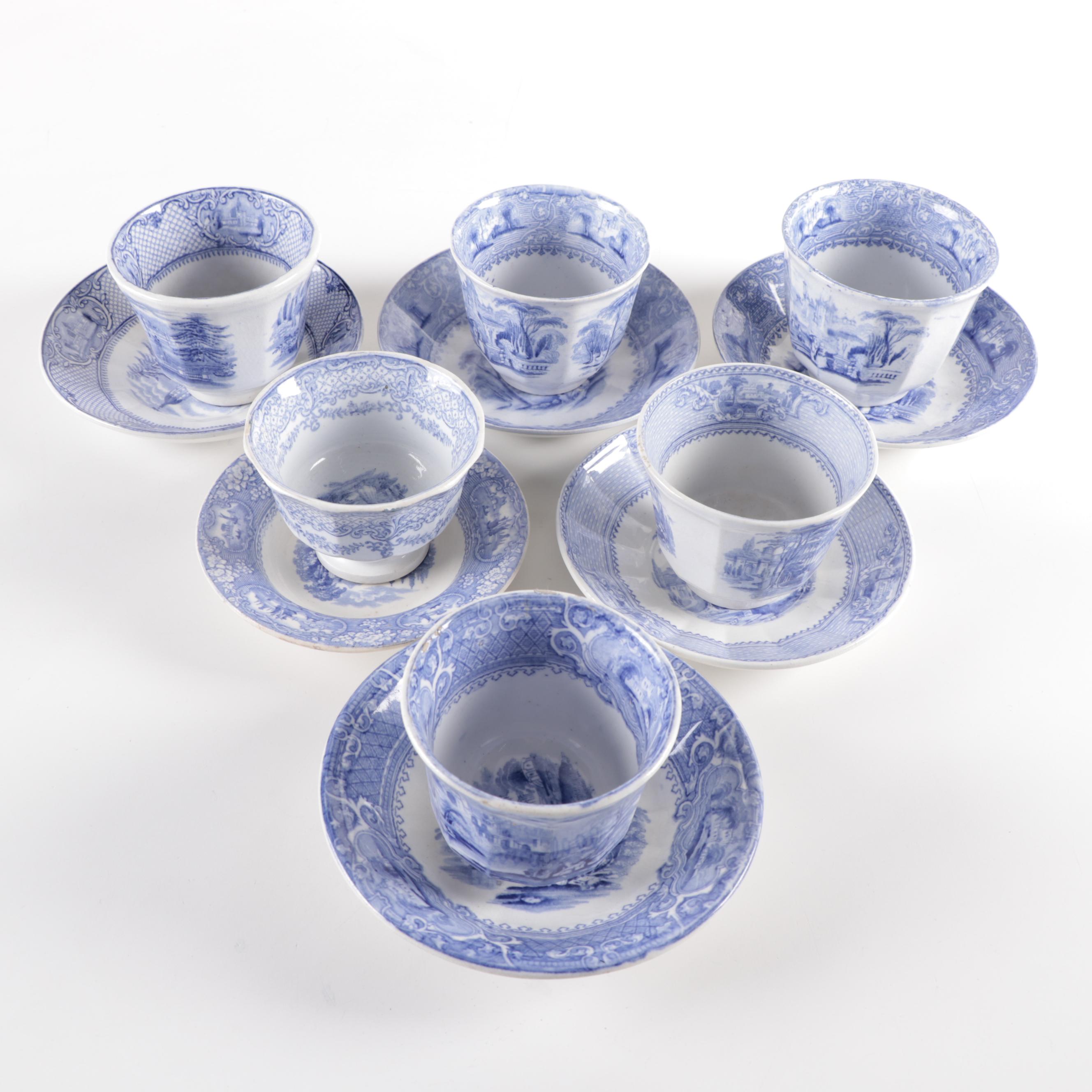 English "Doria" Tureen and Other Blue and White Ironstone Transferware, 19th C.