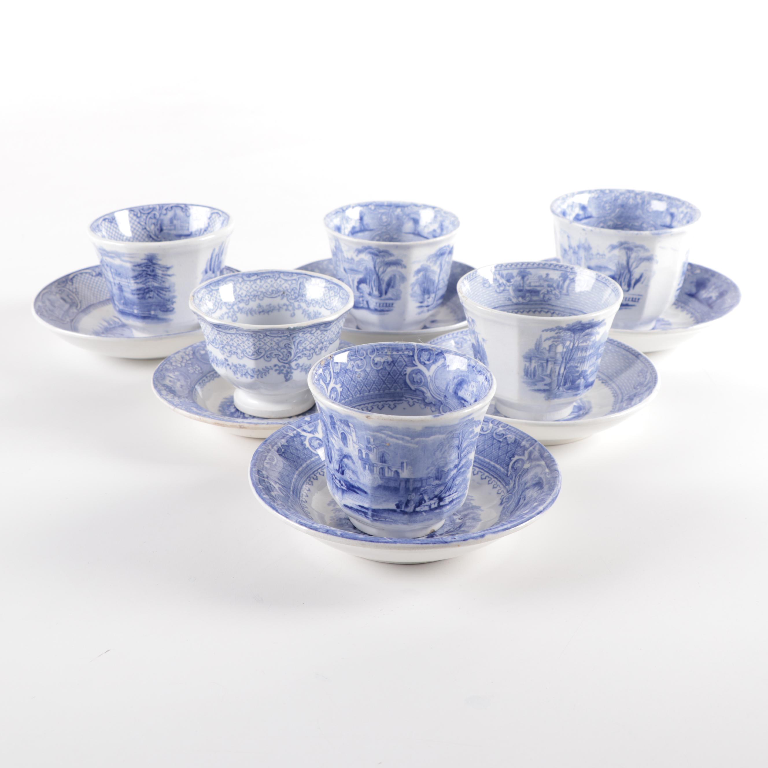 English "Doria" Tureen and Other Blue and White Ironstone Transferware, 19th C.