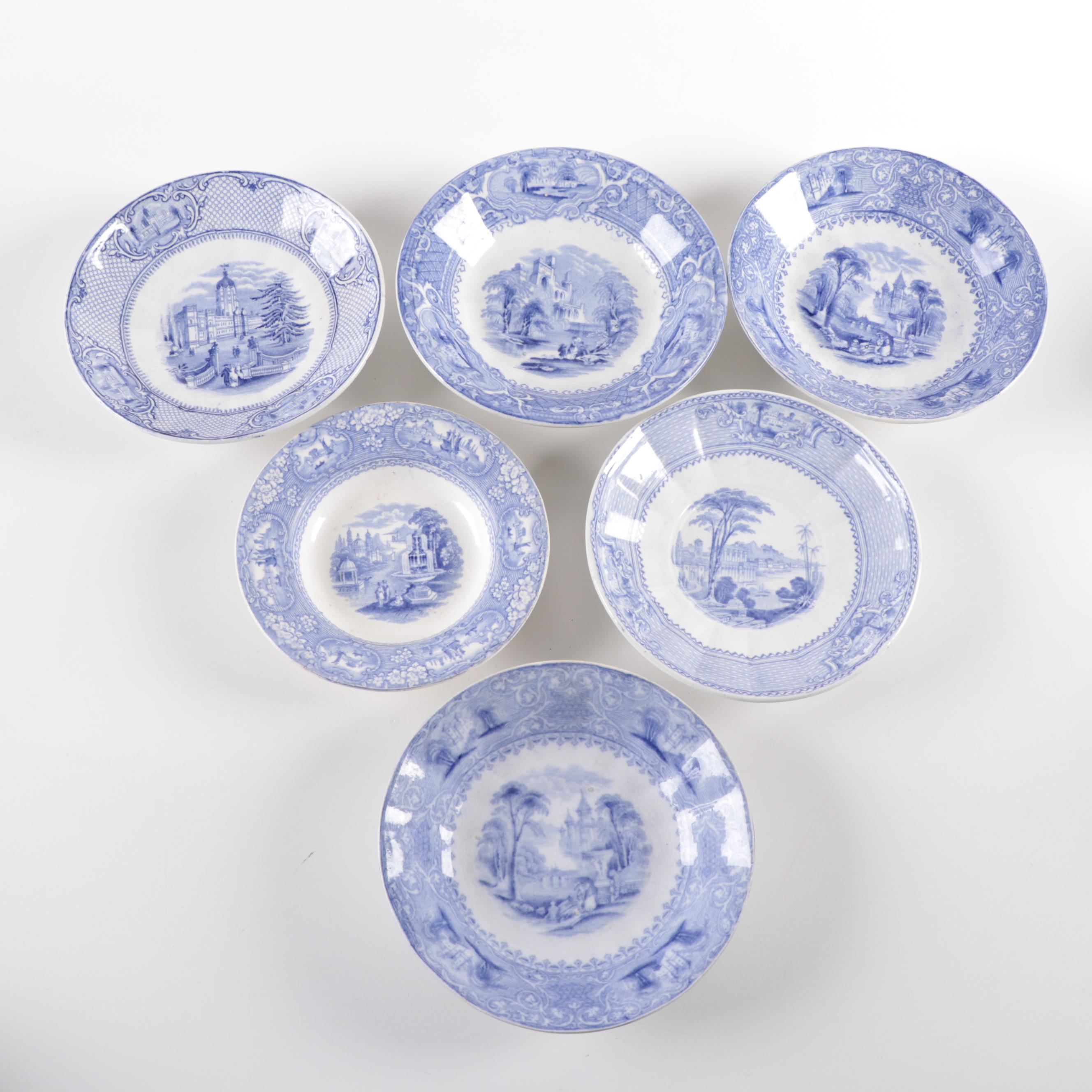 English "Doria" Tureen and Other Blue and White Ironstone Transferware, 19th C.