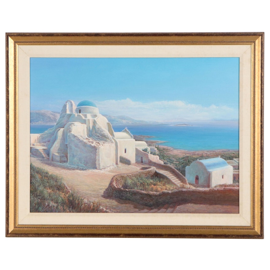 Richard Sedlack Oil Painting of Mykonos Seascape, 2000