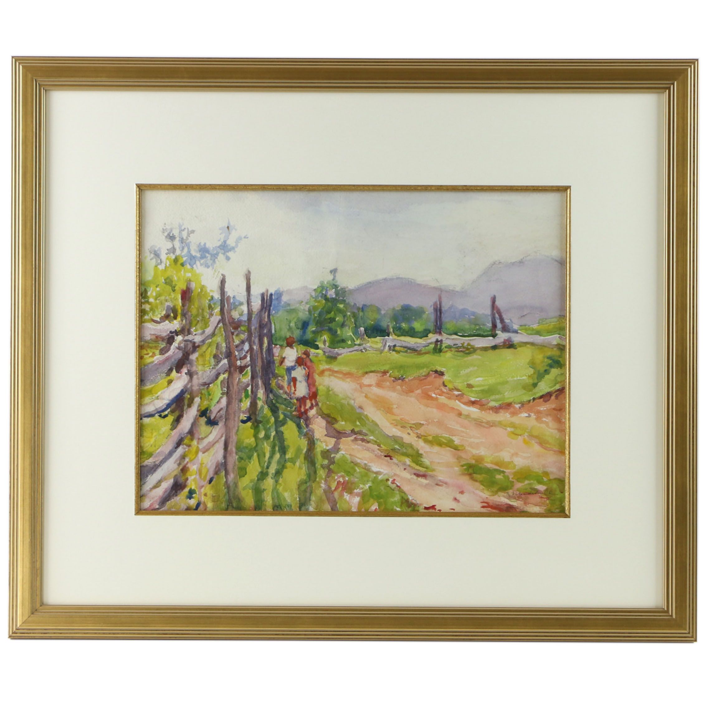 Emma Mendenhall Landscape Watercolor Painting, Early 20th Century