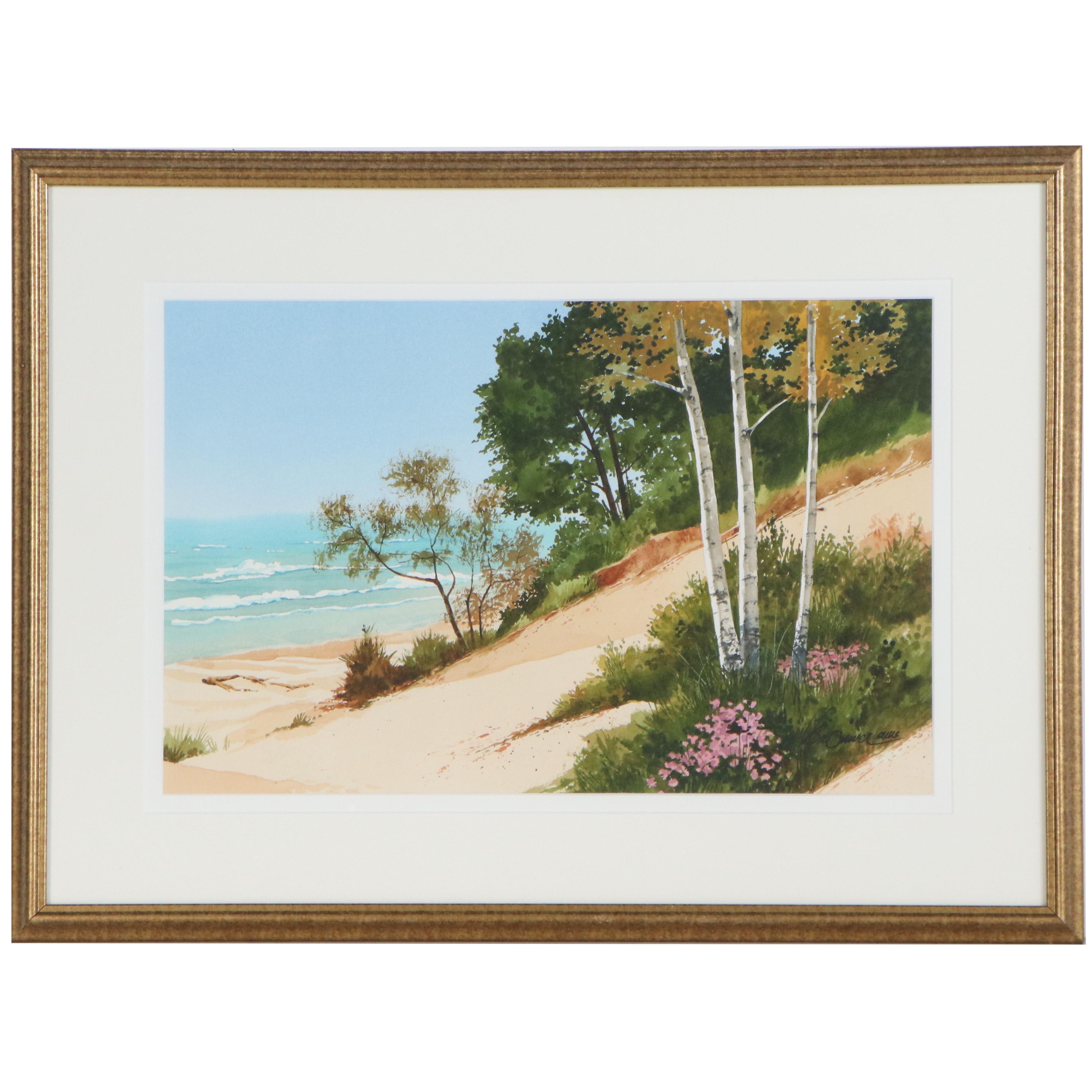 Jack Brouwer Watercolor Painting "Dune Birches," Late 20th Century