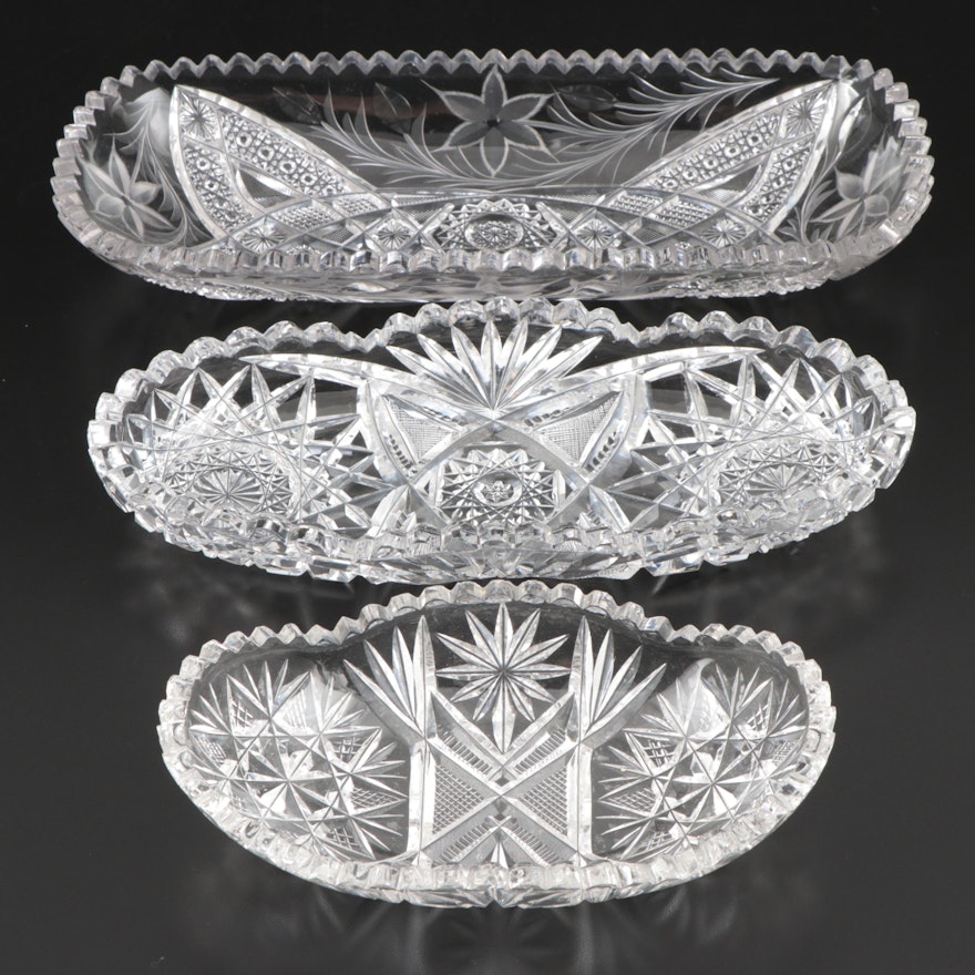 Brilliant Cut Glass Celery Dishes and Relish Dish