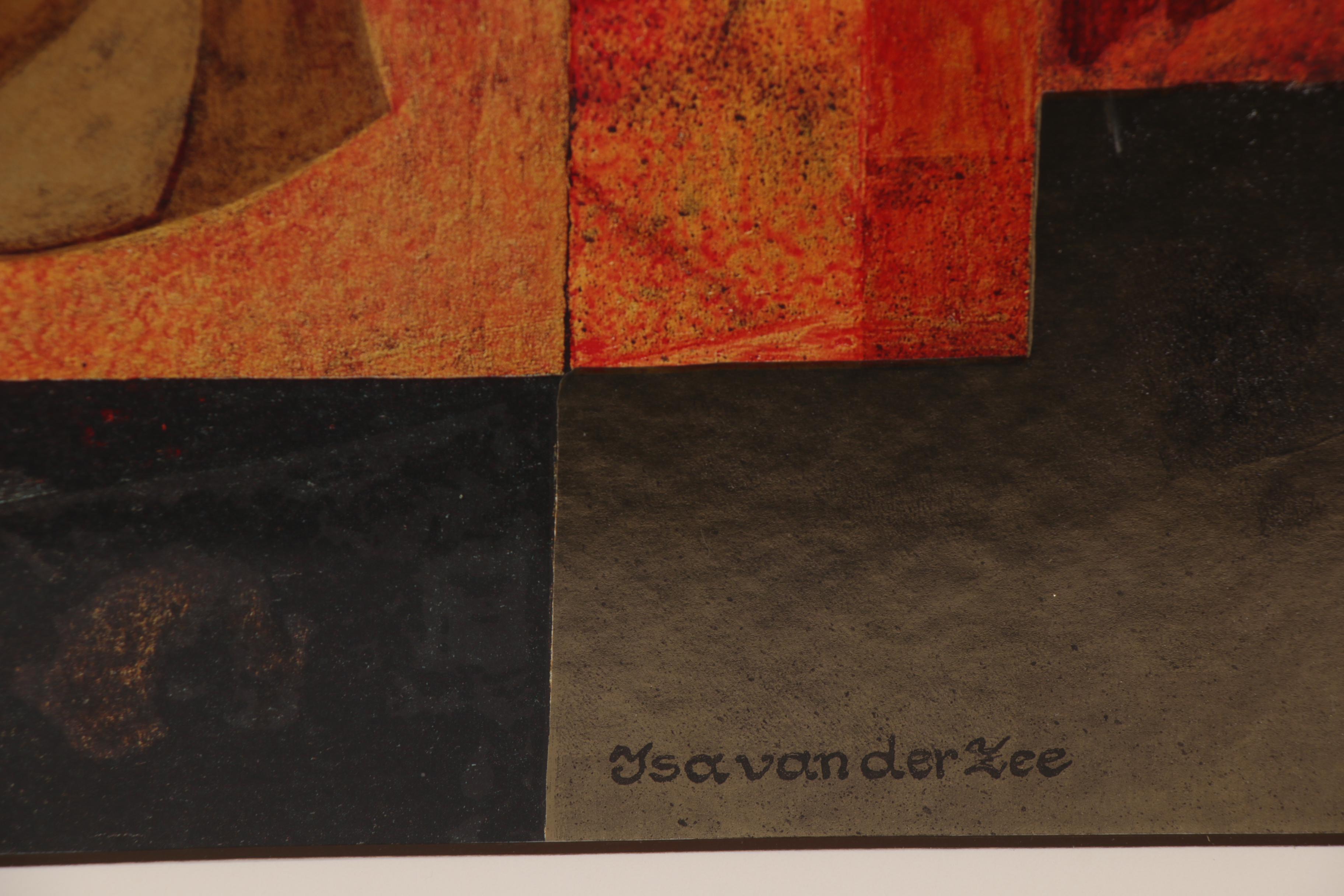 Embellished Abstract Offset Lithograph after Isa Van Der Zee "Abstract in Red"