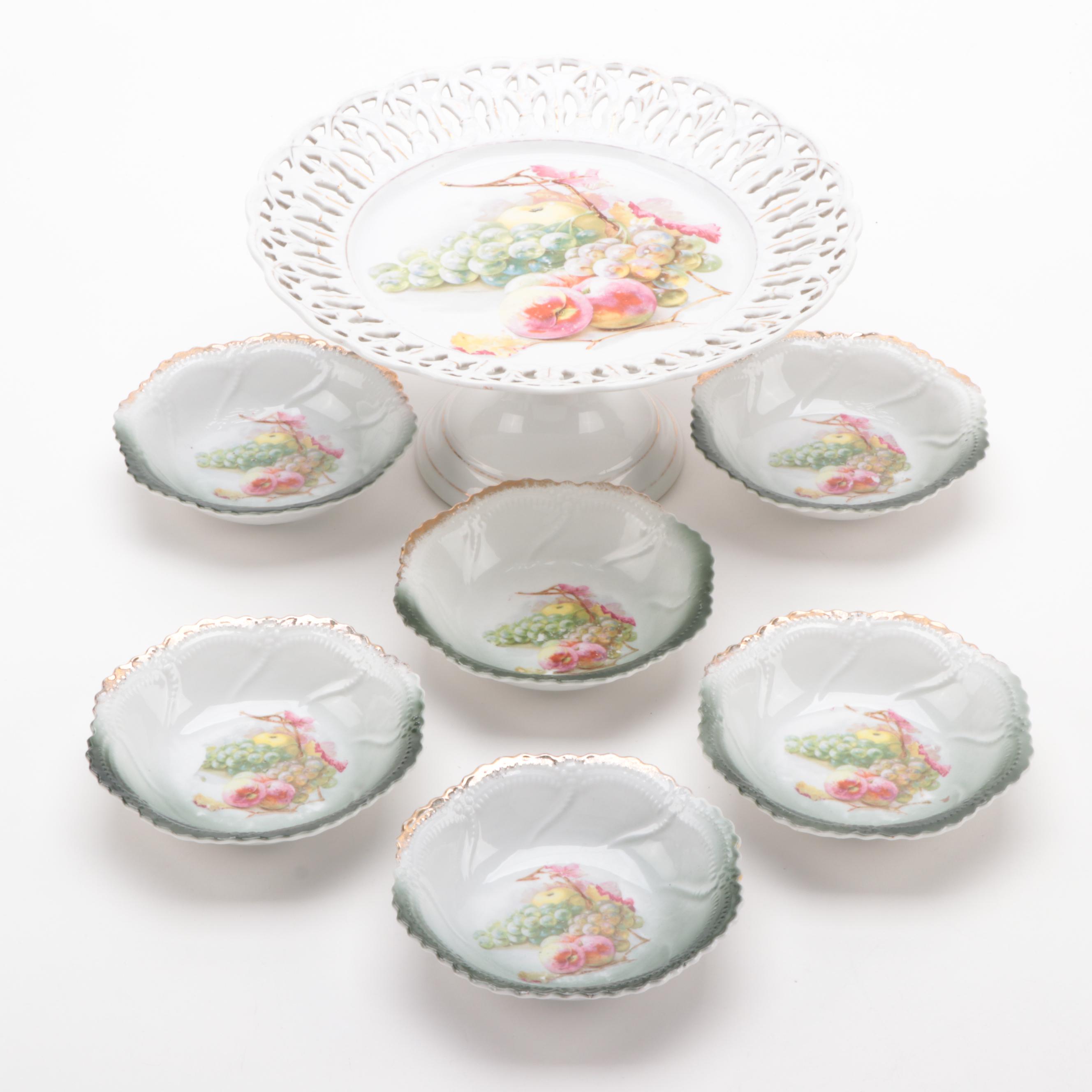 German Hobbyist Reticulated Porcelain Cake Stand with Fruit Bowls