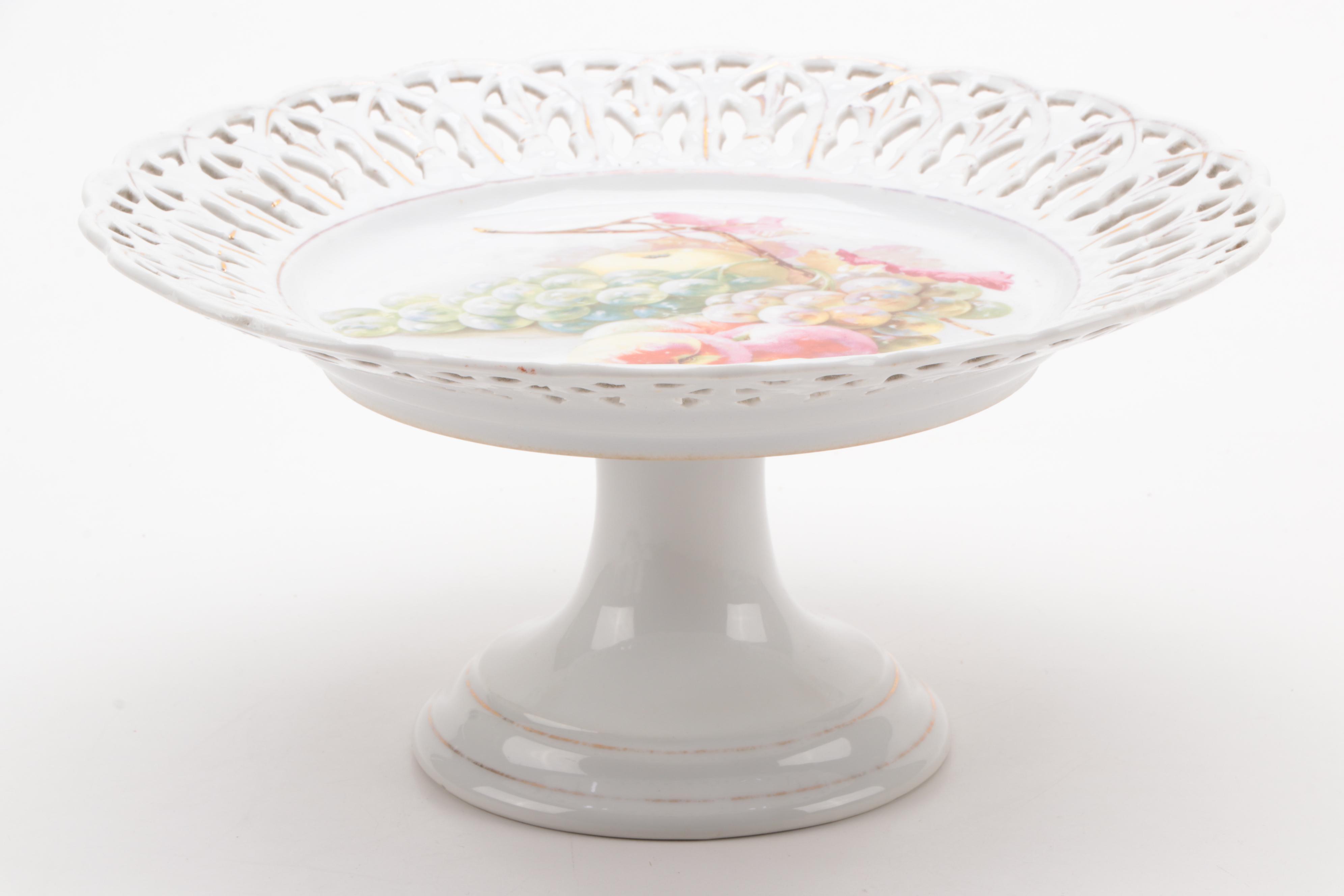 German Hobbyist Reticulated Porcelain Cake Stand with Fruit Bowls