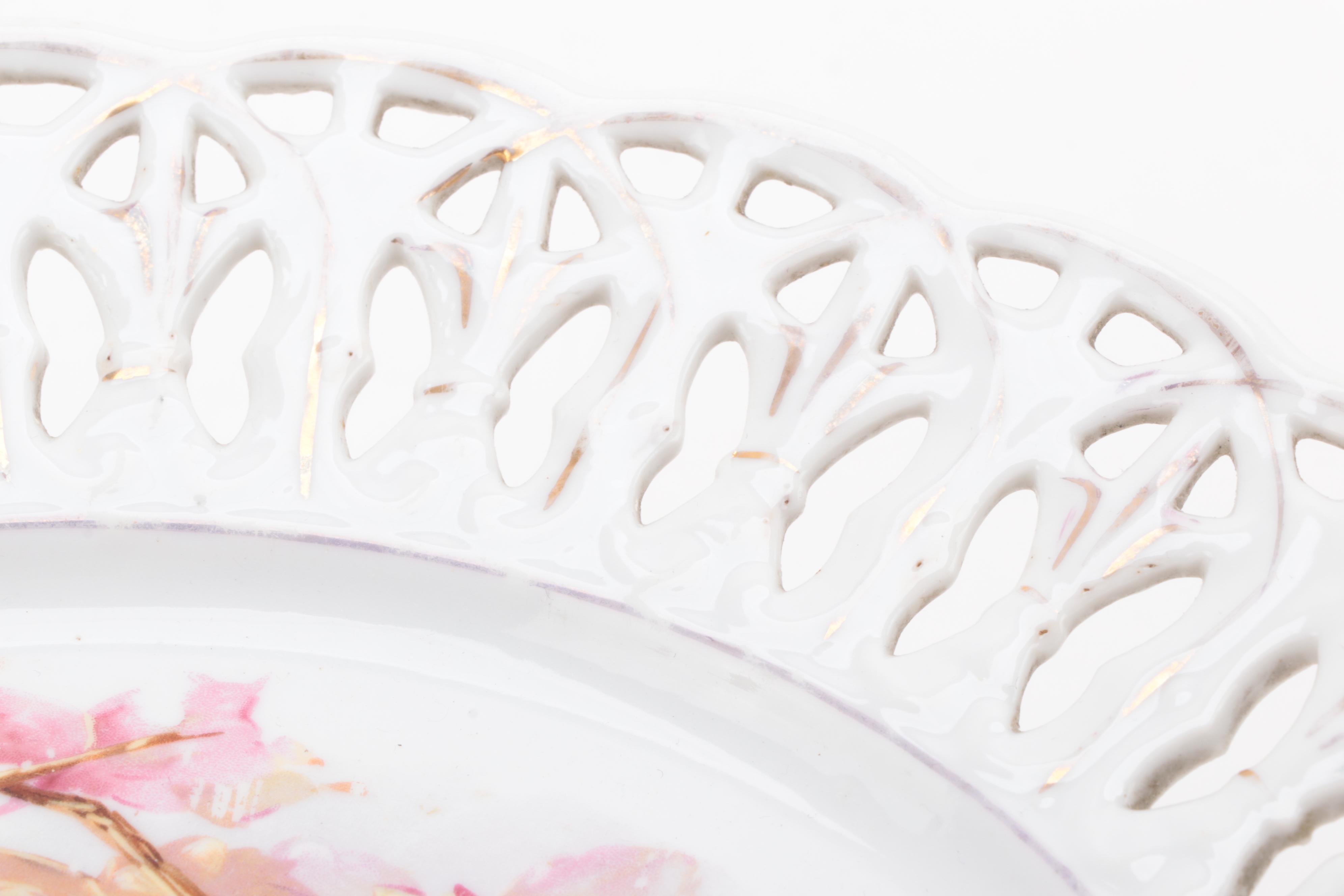 German Hobbyist Reticulated Porcelain Cake Stand with Fruit Bowls