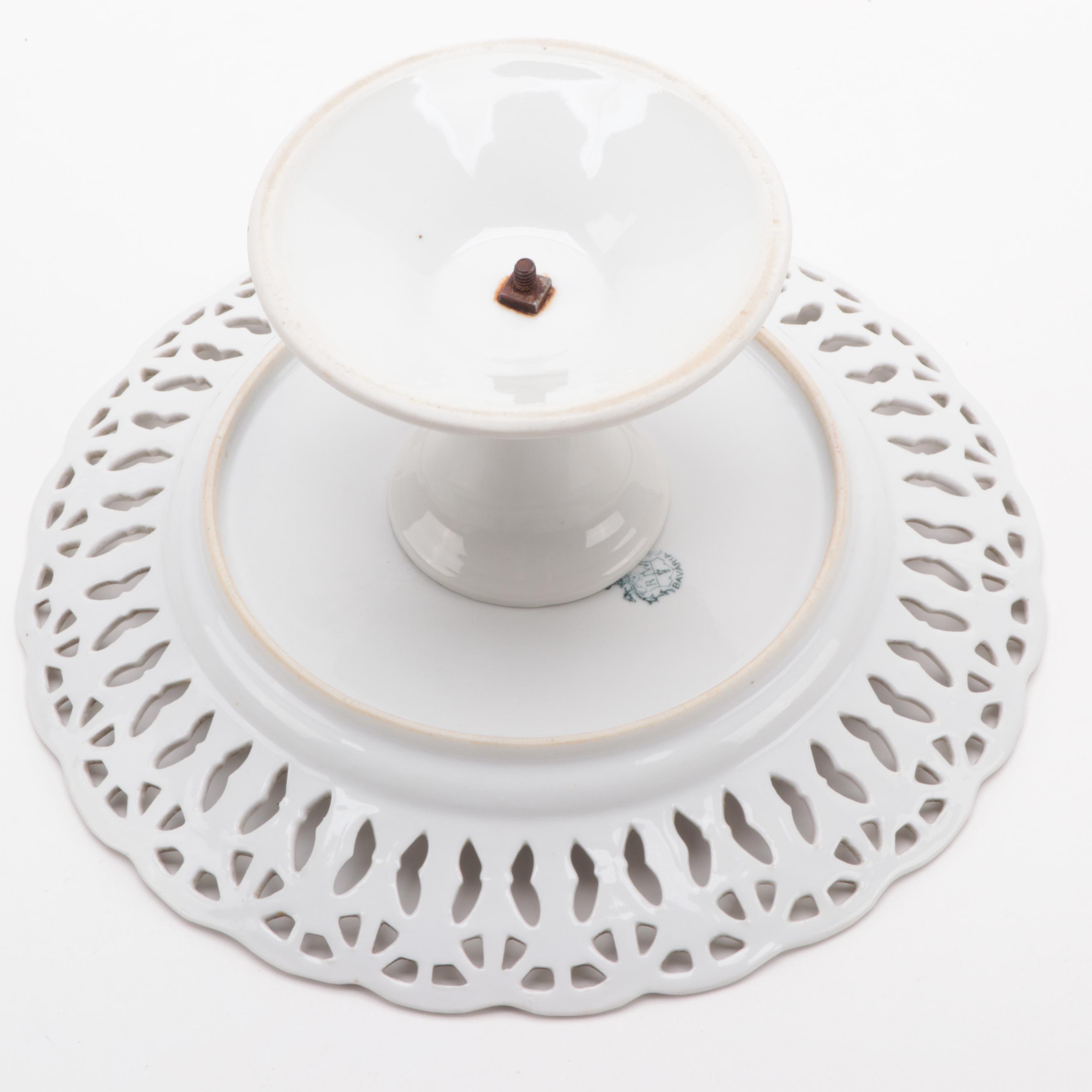German Hobbyist Reticulated Porcelain Cake Stand with Fruit Bowls