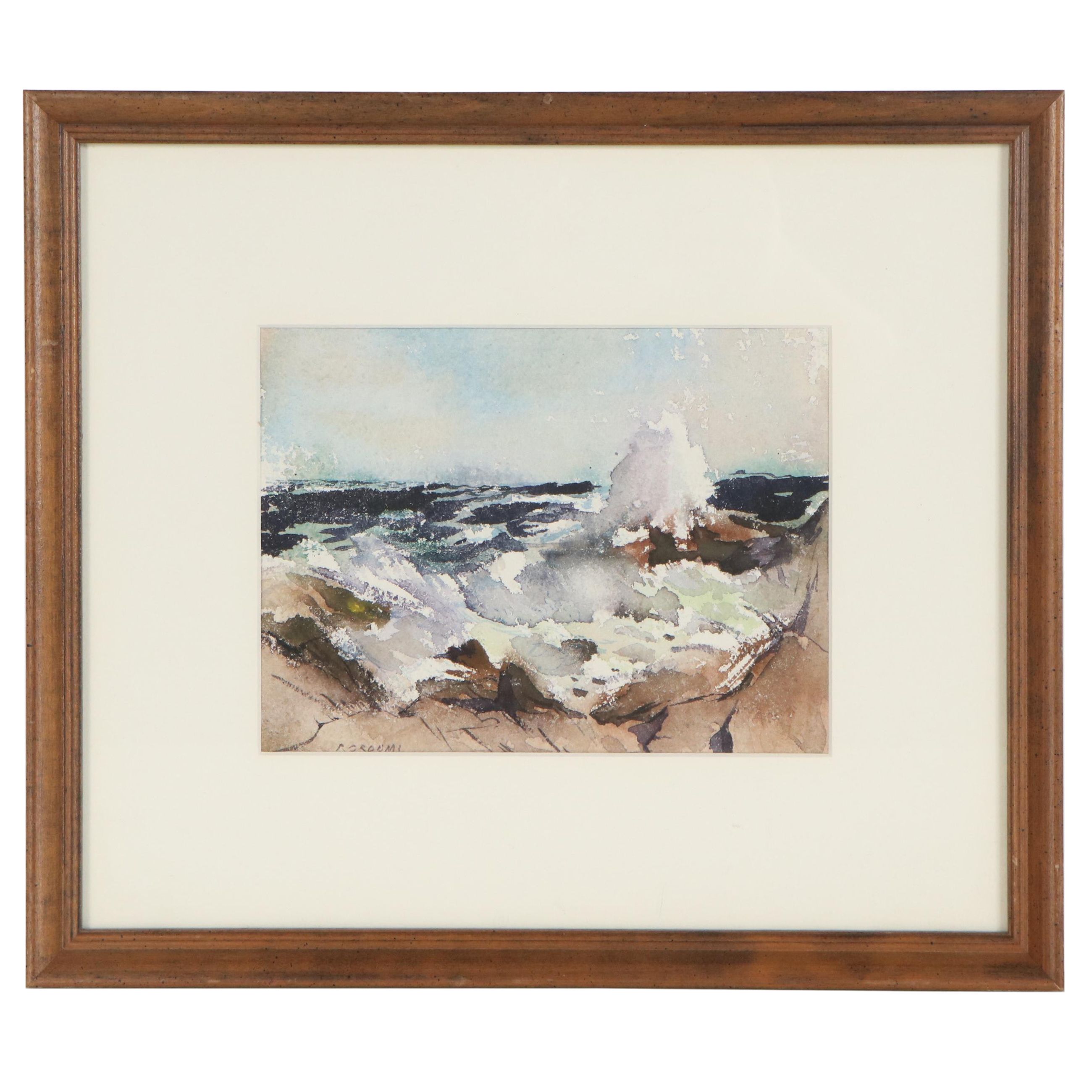 Reginald Grooms Seascape Watercolor Painting, Mid 20th Century
