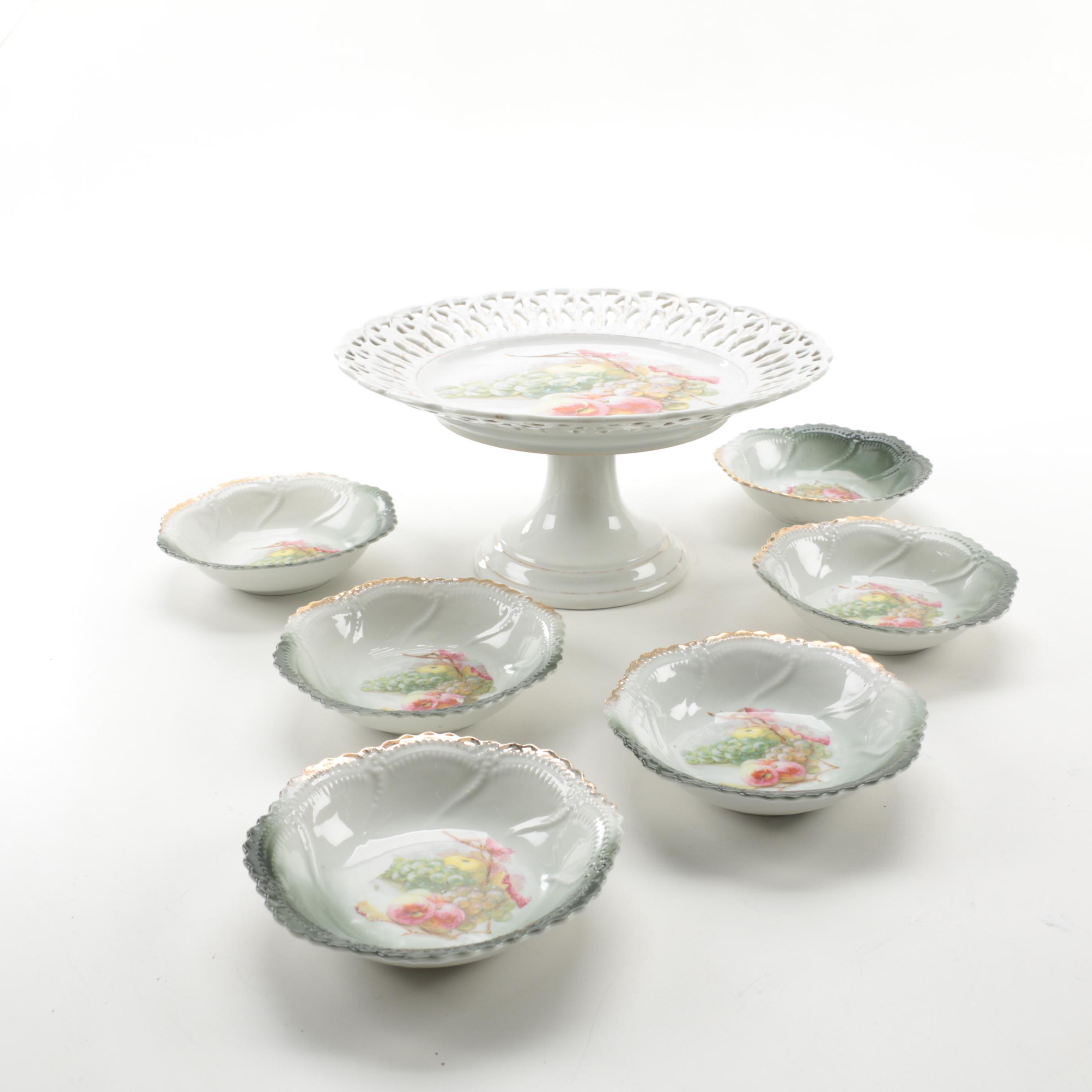 German Hobbyist Reticulated Porcelain Cake Stand with Fruit Bowls