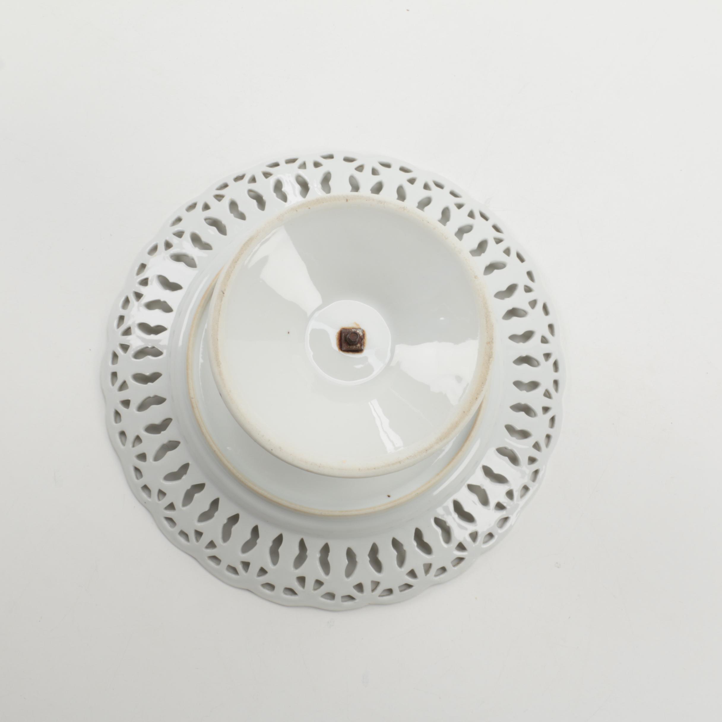 German Hobbyist Reticulated Porcelain Cake Stand with Fruit Bowls