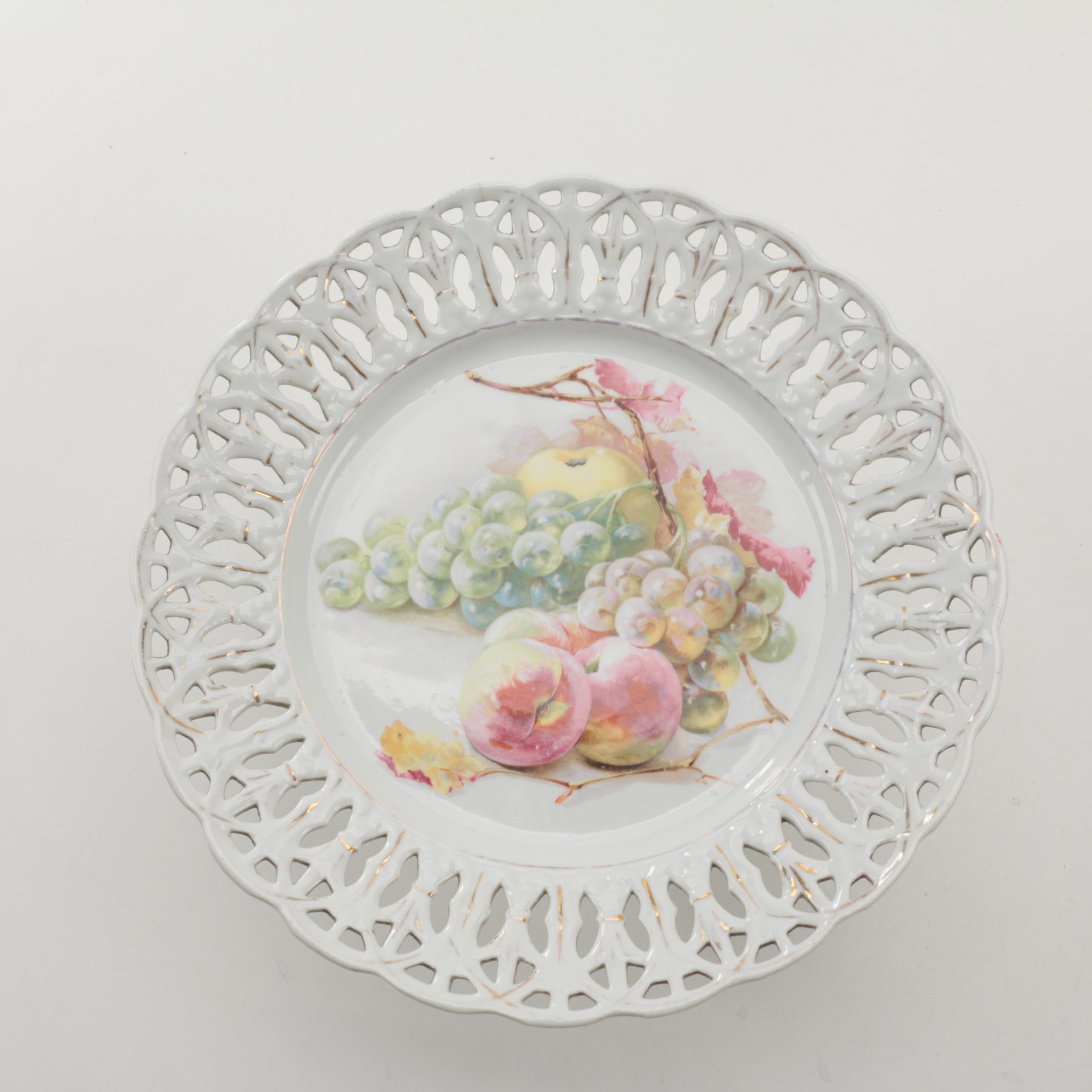 German Hobbyist Reticulated Porcelain Cake Stand with Fruit Bowls
