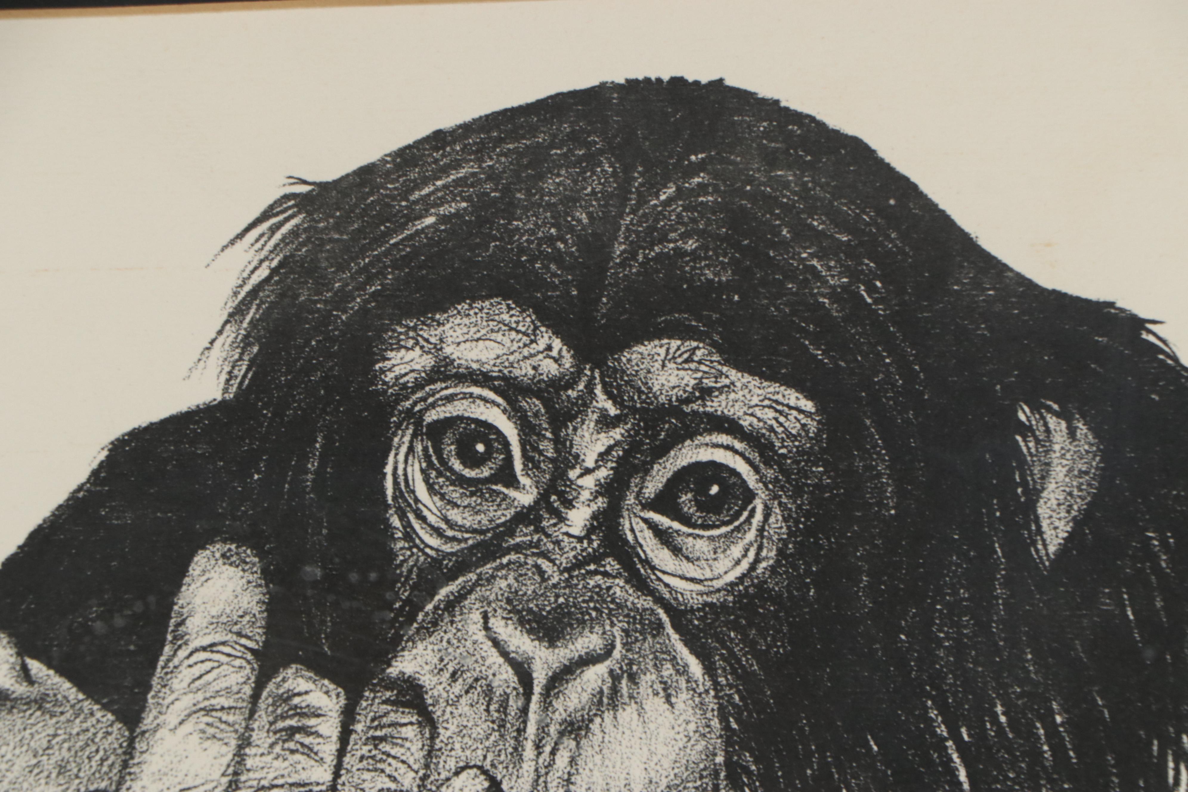Nancy Louvier Lithograph of Monkeys, 1978
