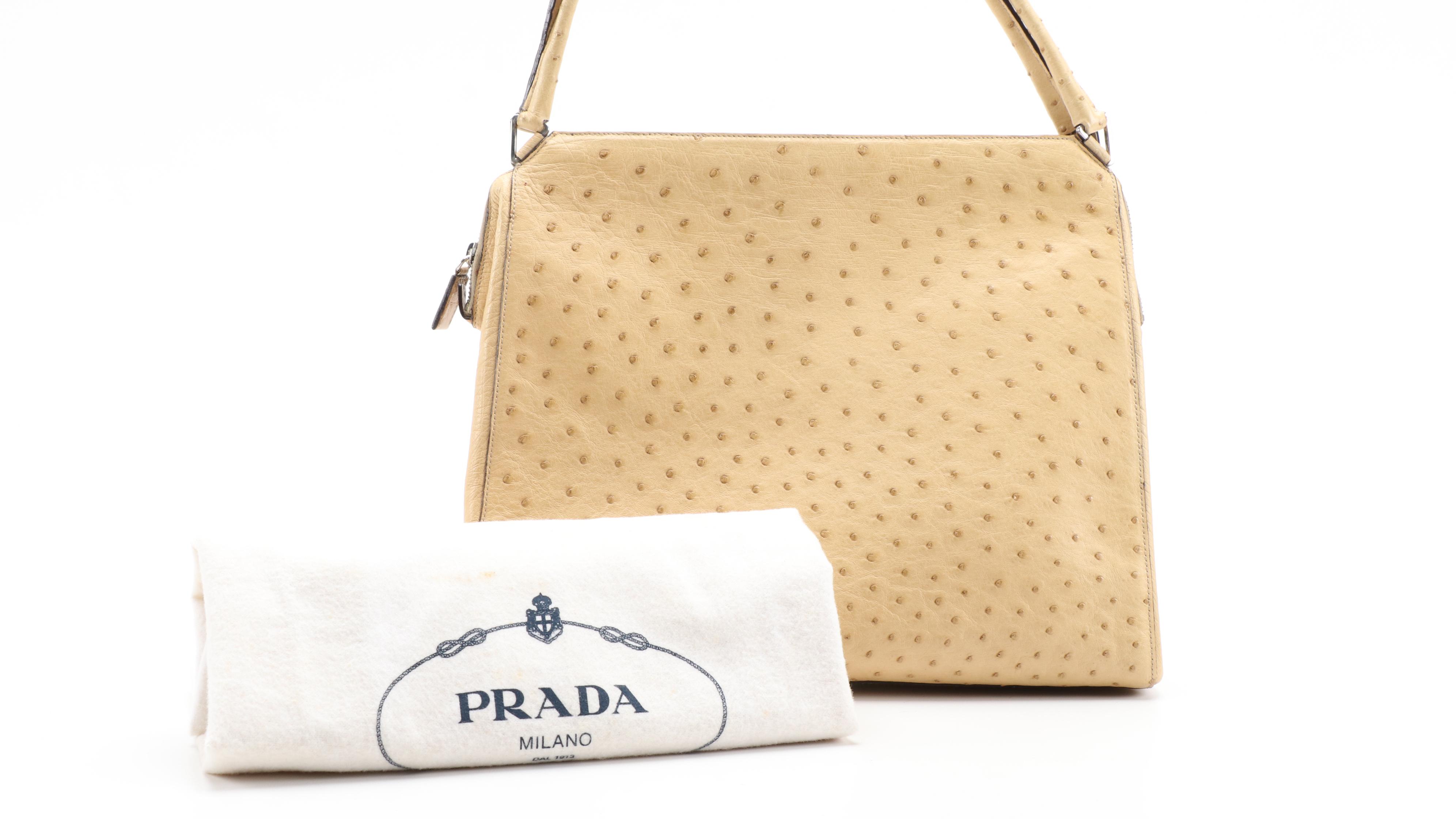 Prada Shoulder Bag in Ostrich Skin Leather