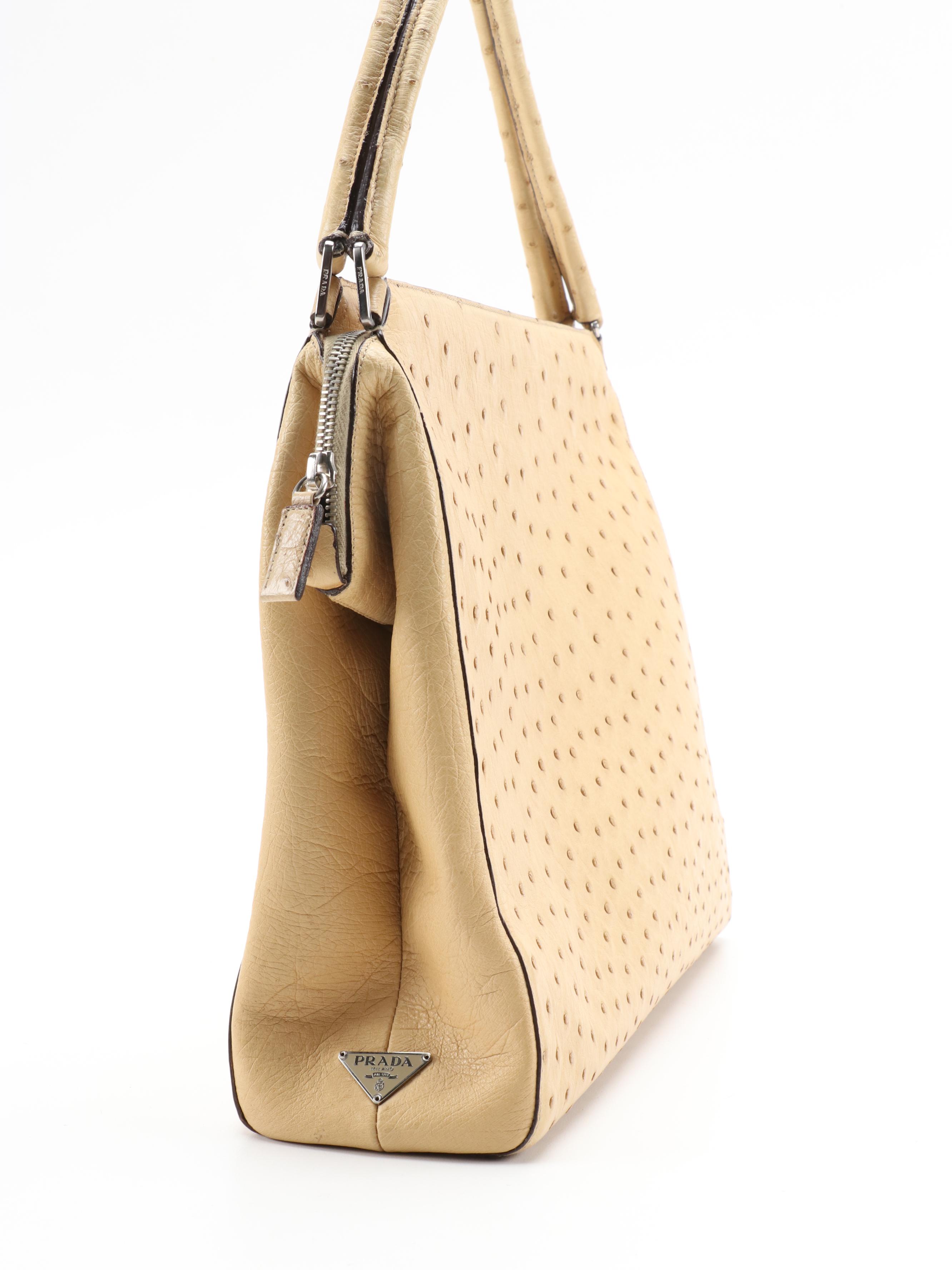 Prada Shoulder Bag in Ostrich Skin Leather