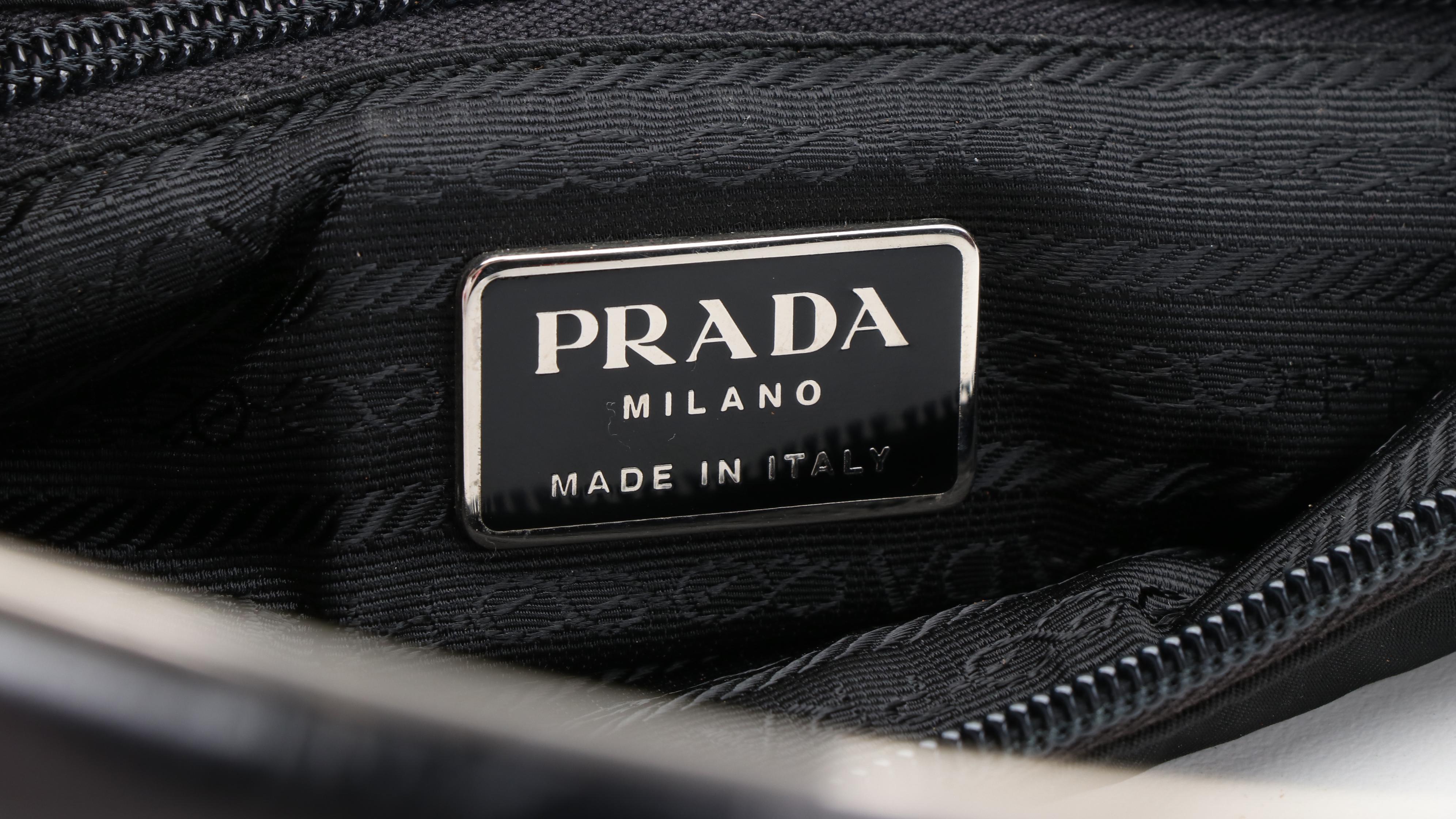 Prada Black Nylon and Croc Embossed Leather Hobo Bag with Silver Tone Handle