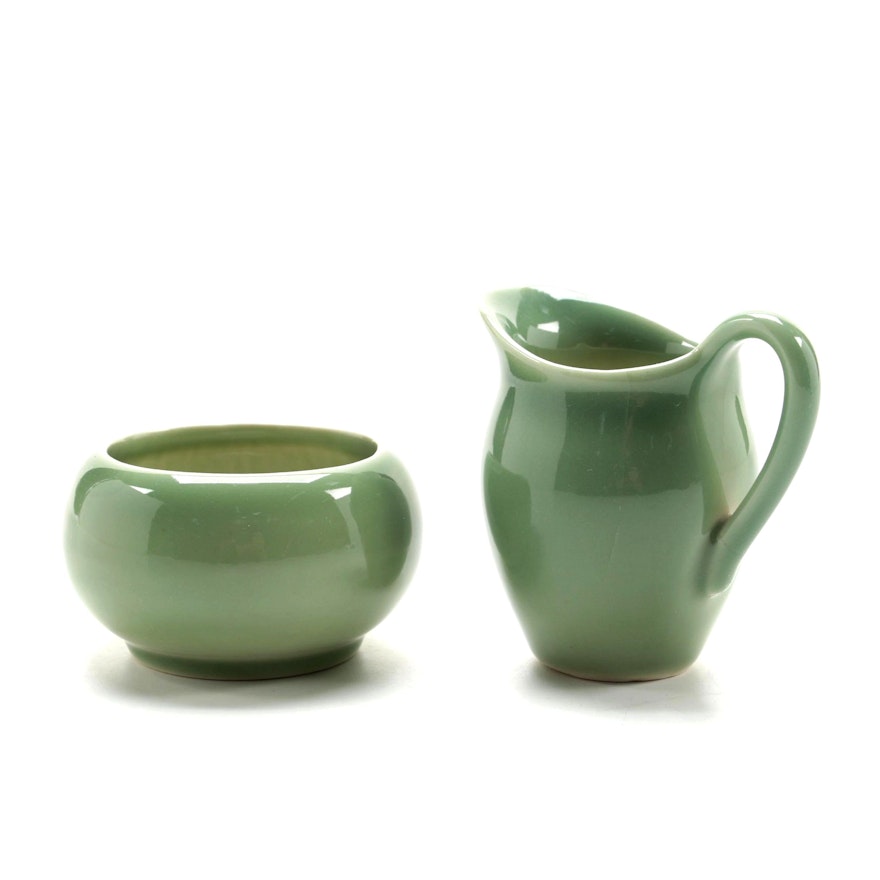 Rookwood Pottery Standard Glaze Green Creamer and Open Sugar, 1949