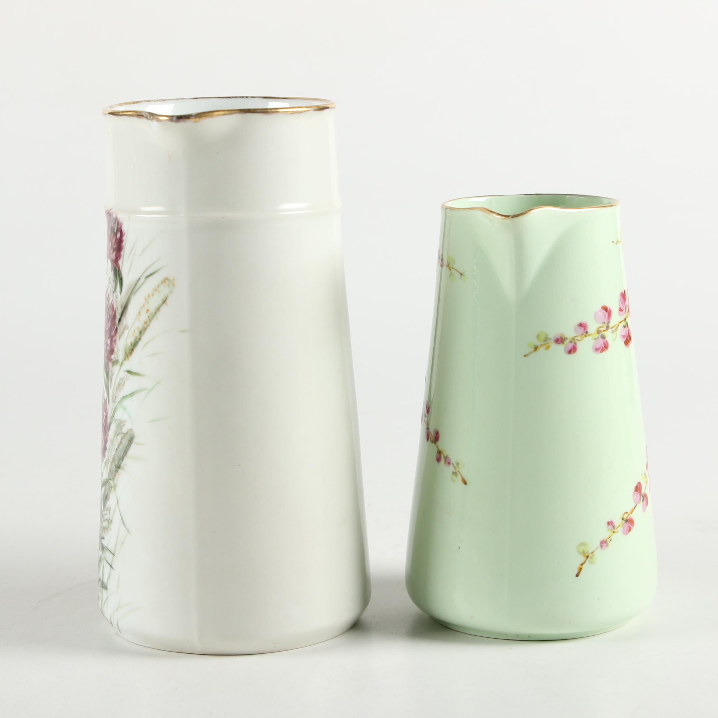 Hand-Painted Jugs Including One English Made Haviland Limoges Decorated