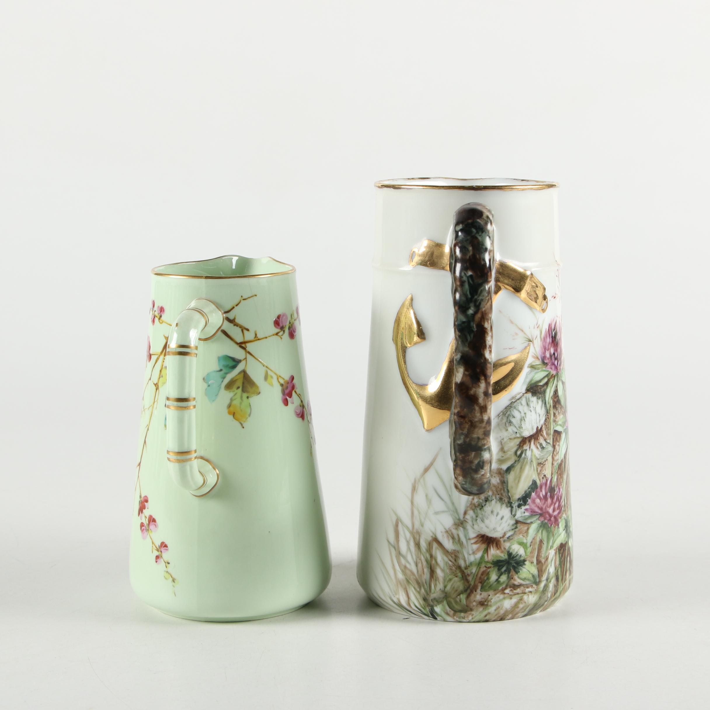 Hand-Painted Jugs Including One English Made Haviland Limoges Decorated