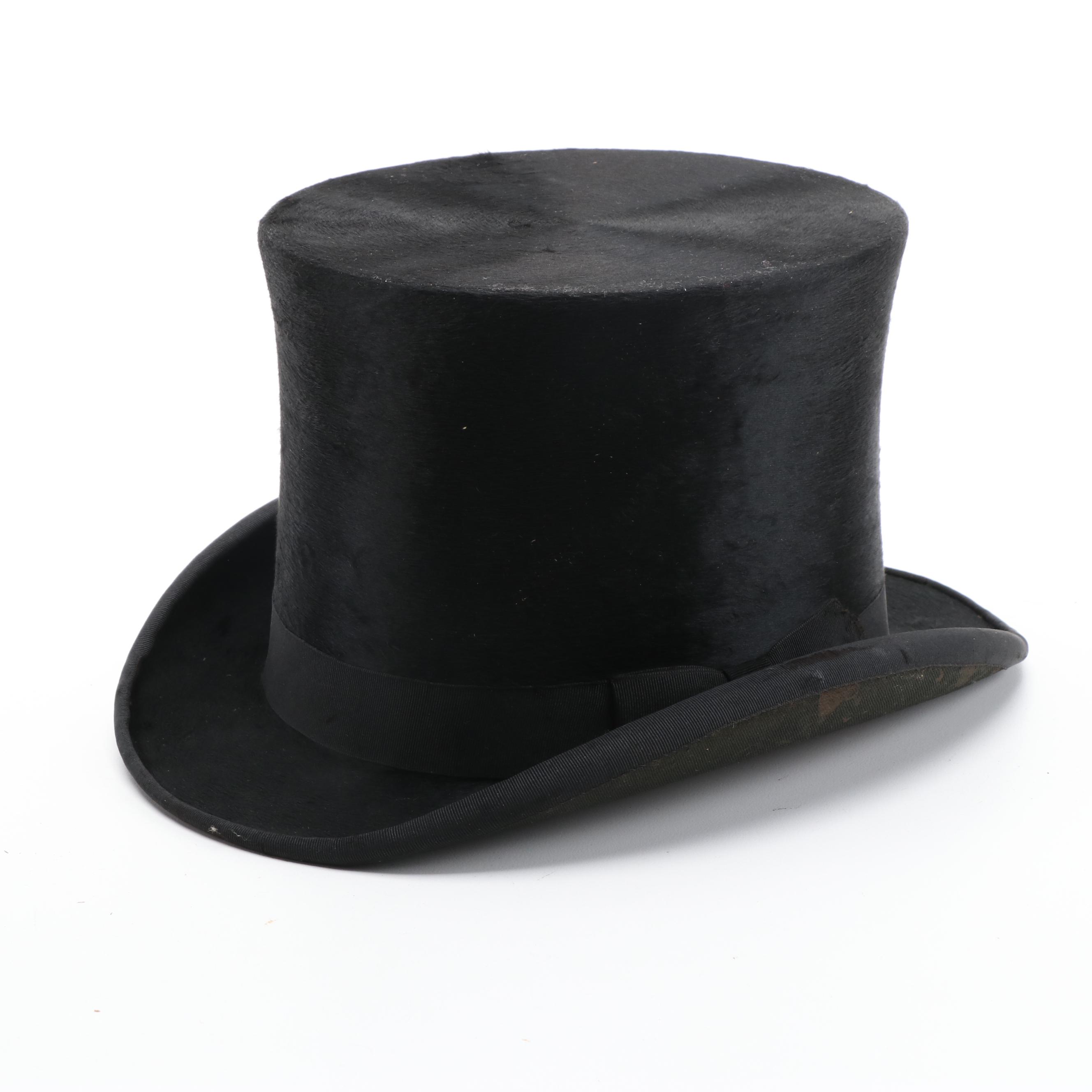 Browning King & Co. Black Beaver Fur Top Hat, Early 20th Century