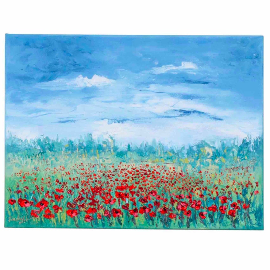Farshad Lanjani Poppy Field Oil Painting, 2020