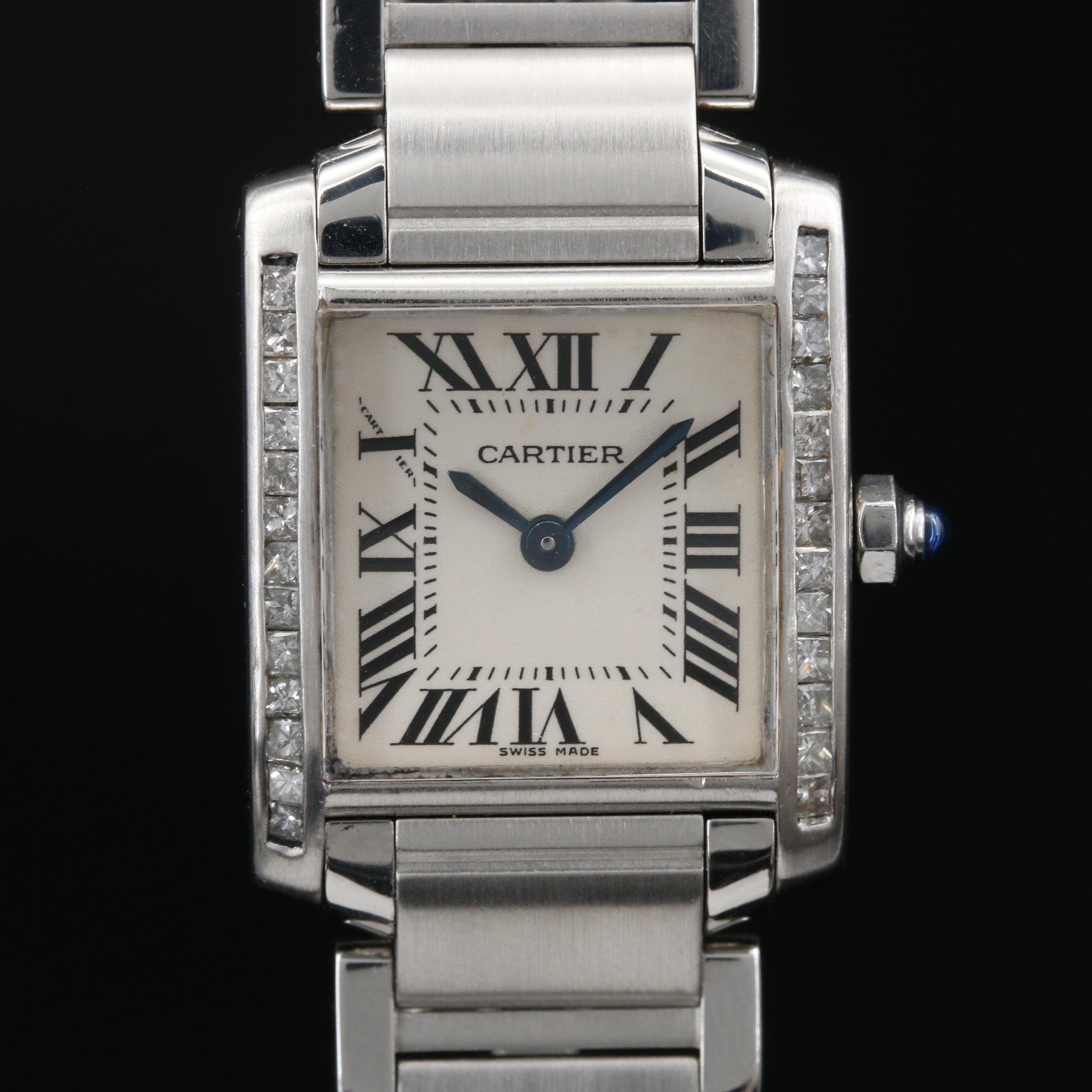 Diamond Cartier Tank Francaise Stainless Steel Watch