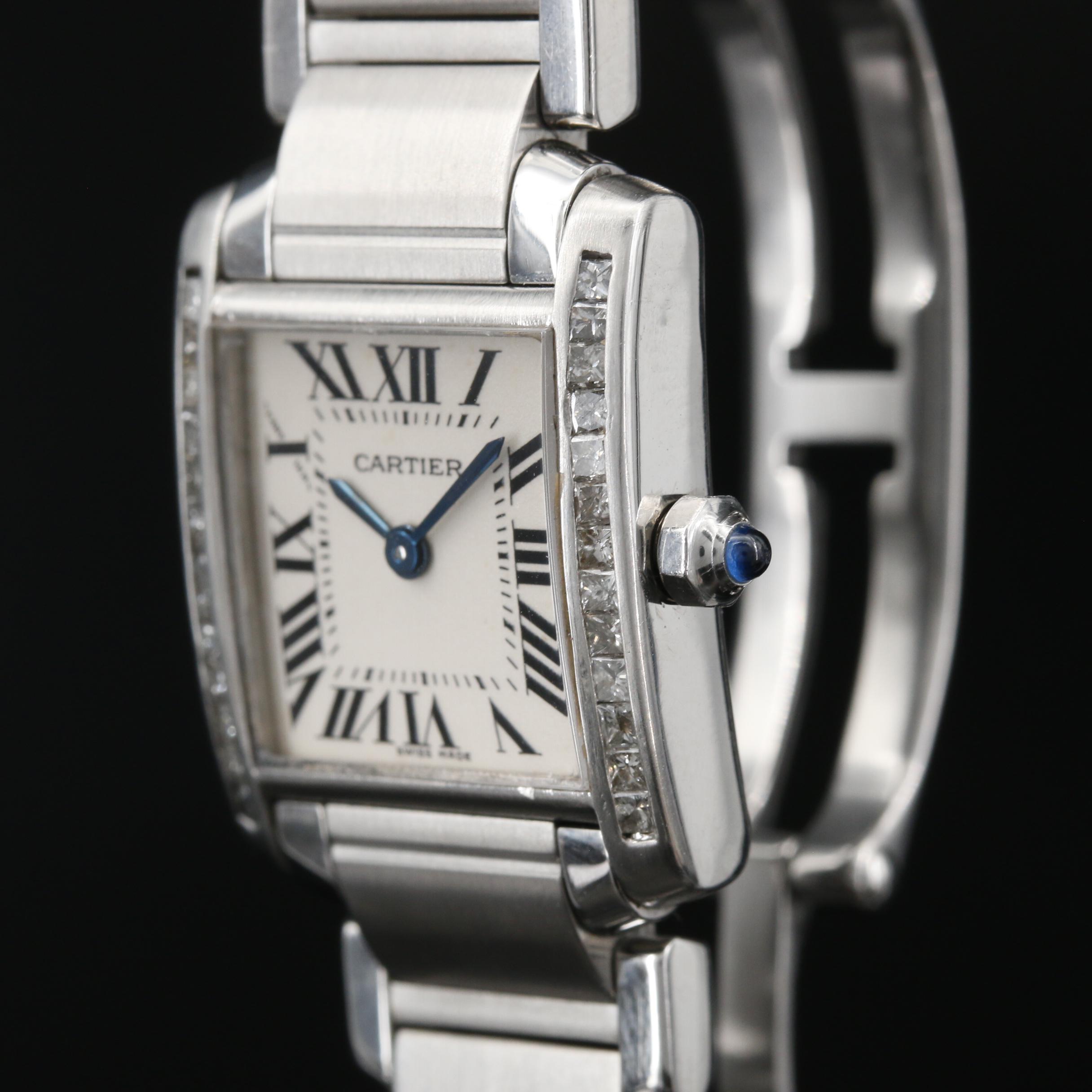 Diamond Cartier Tank Francaise Stainless Steel Watch