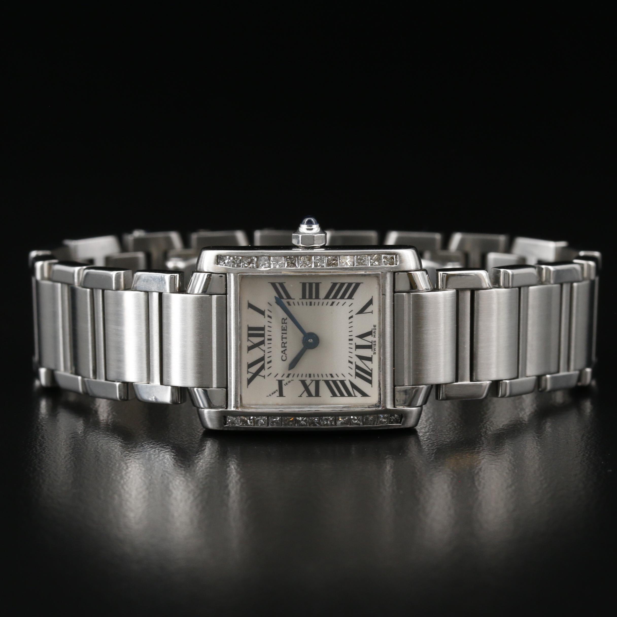 Diamond Cartier Tank Francaise Stainless Steel Watch