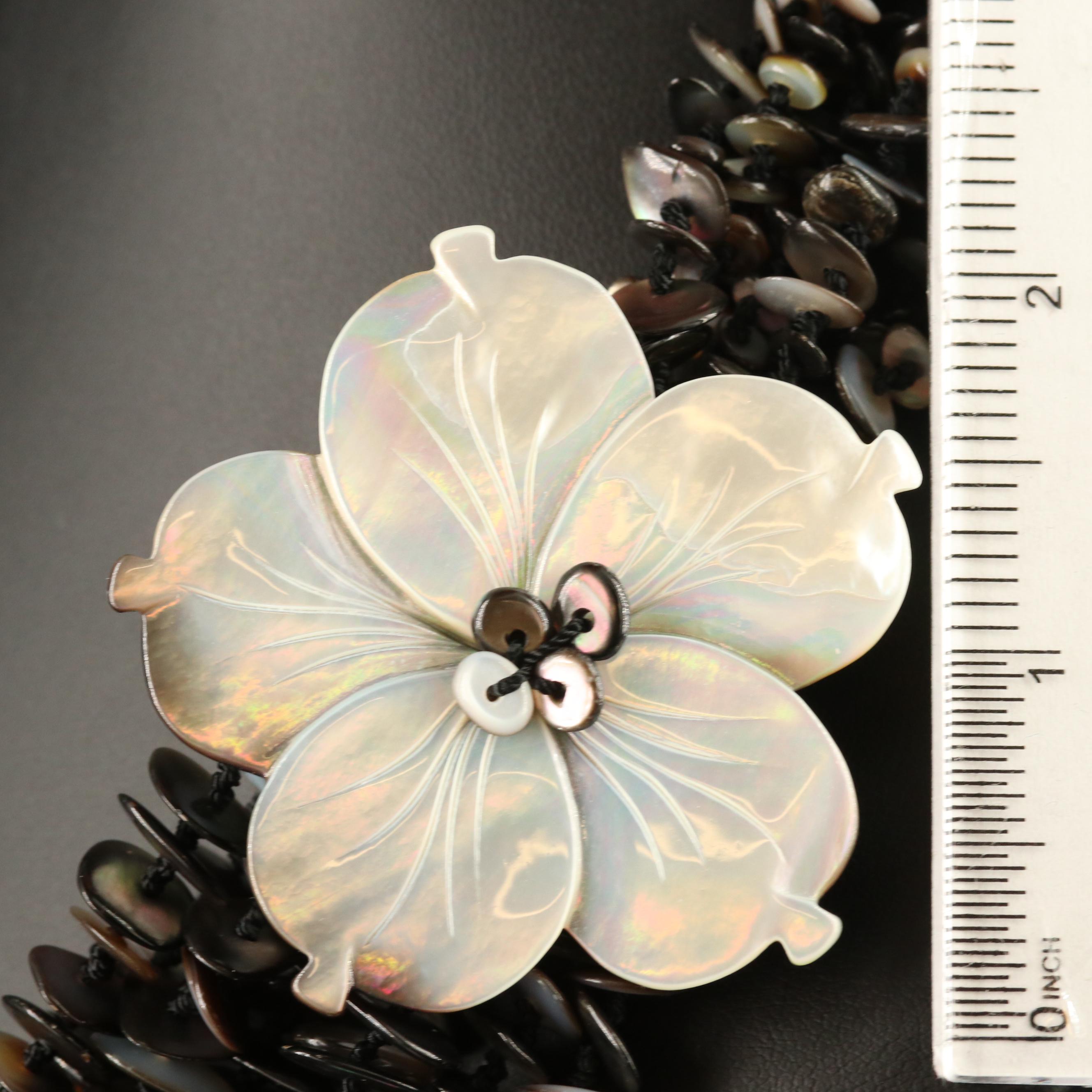 Mother of Pearl and Shell Multi-Strand Floral Necklace
